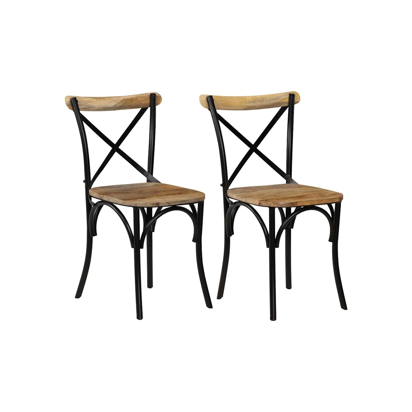 Chaises à dossier croisé lot de 2 noir bois de manguier solide