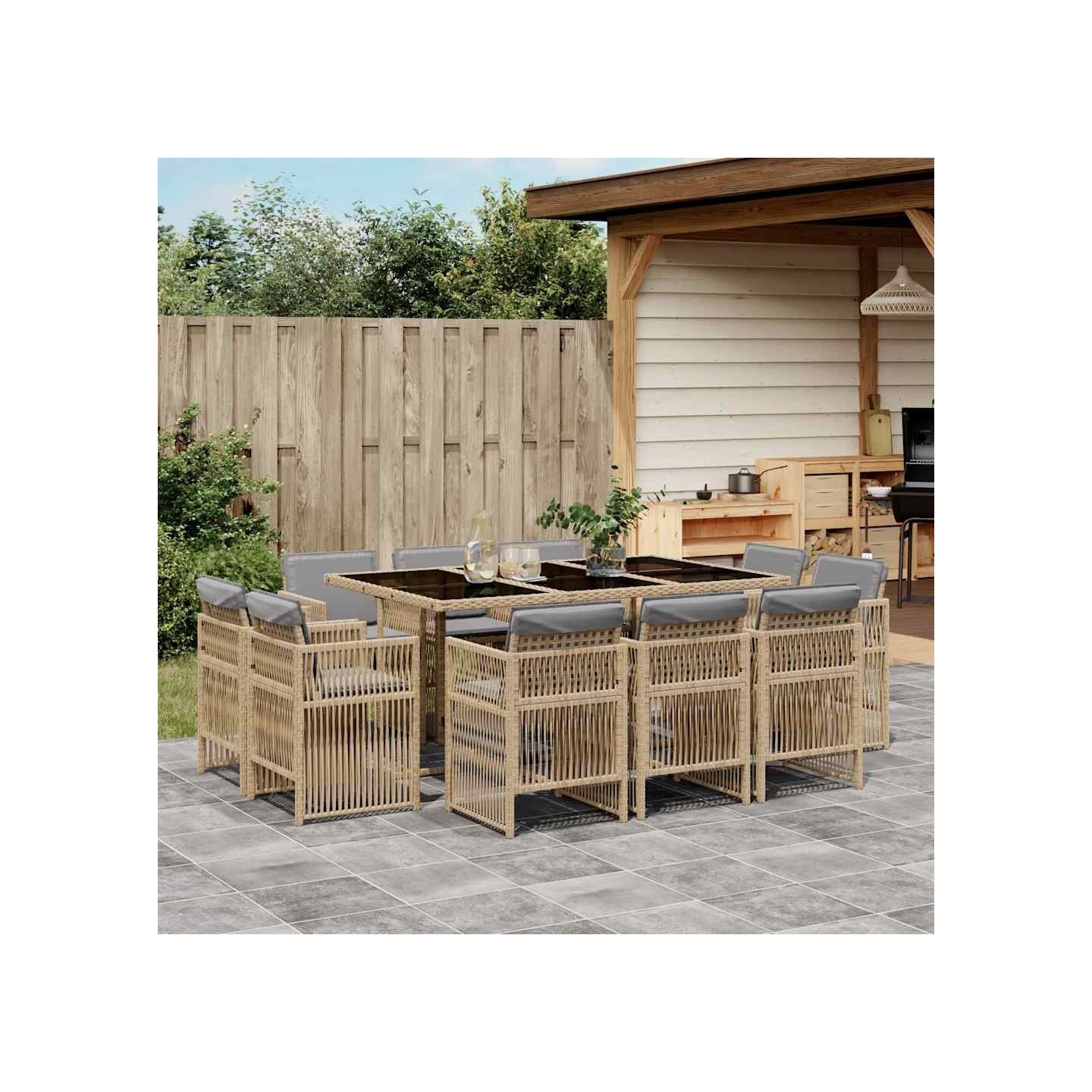 Ensemble à manger de jardin et coussins 11 pcs mélange beige
