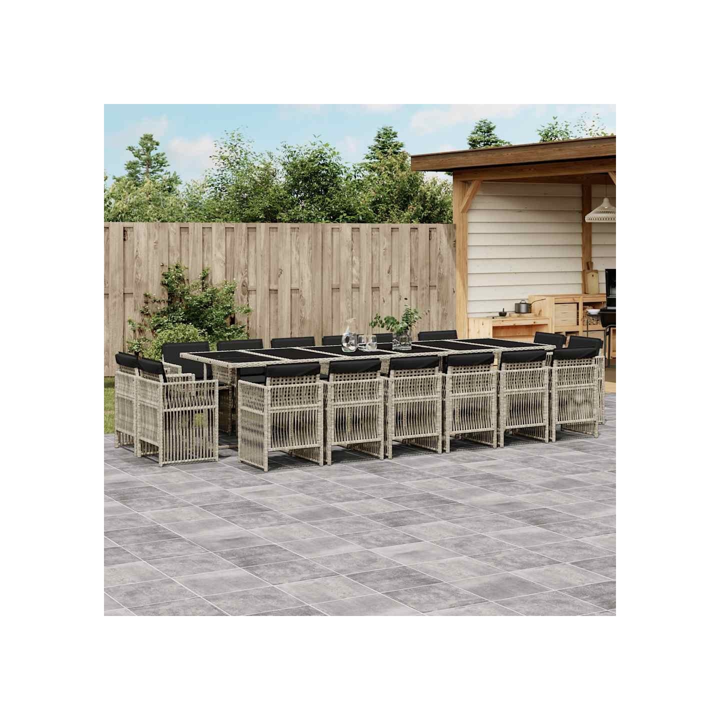 Ensemble à manger de jardin et coussins 17 pcs gris clair rotin