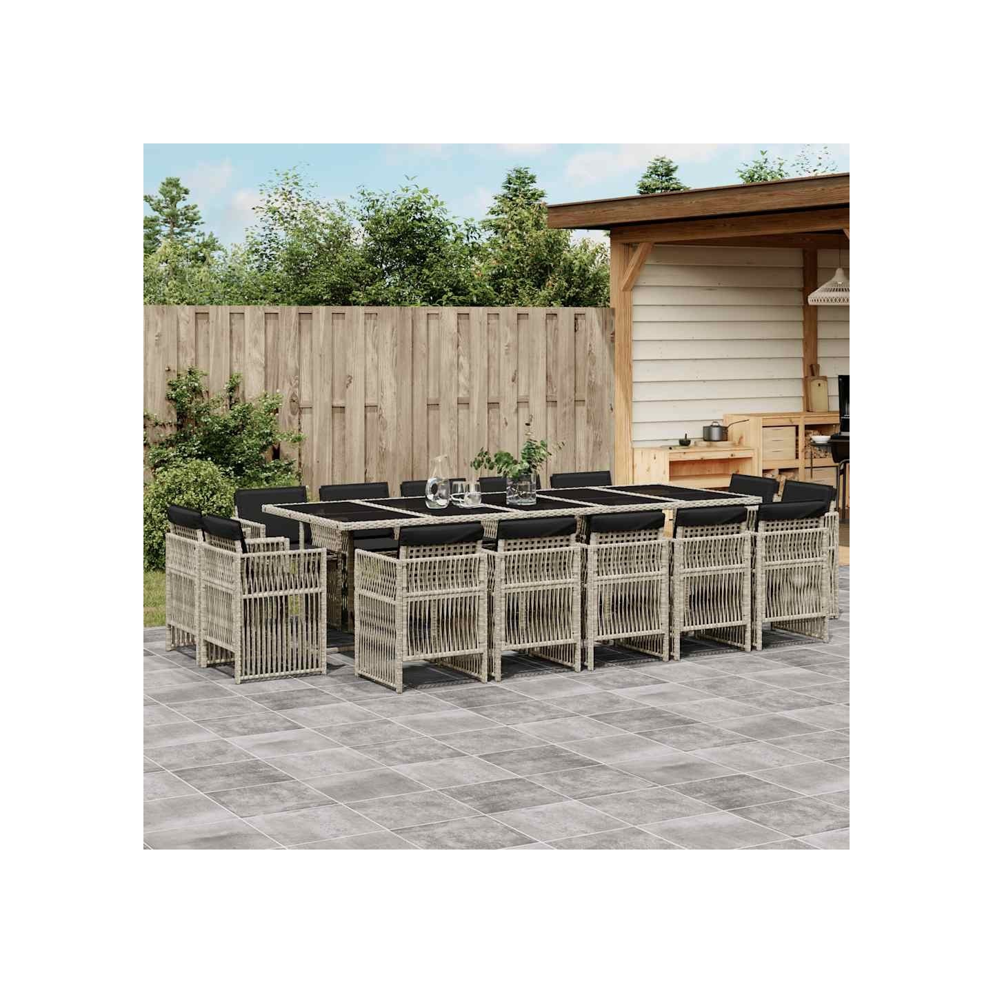 Ensemble à manger de jardin et coussins 15 pcs gris clair rotin