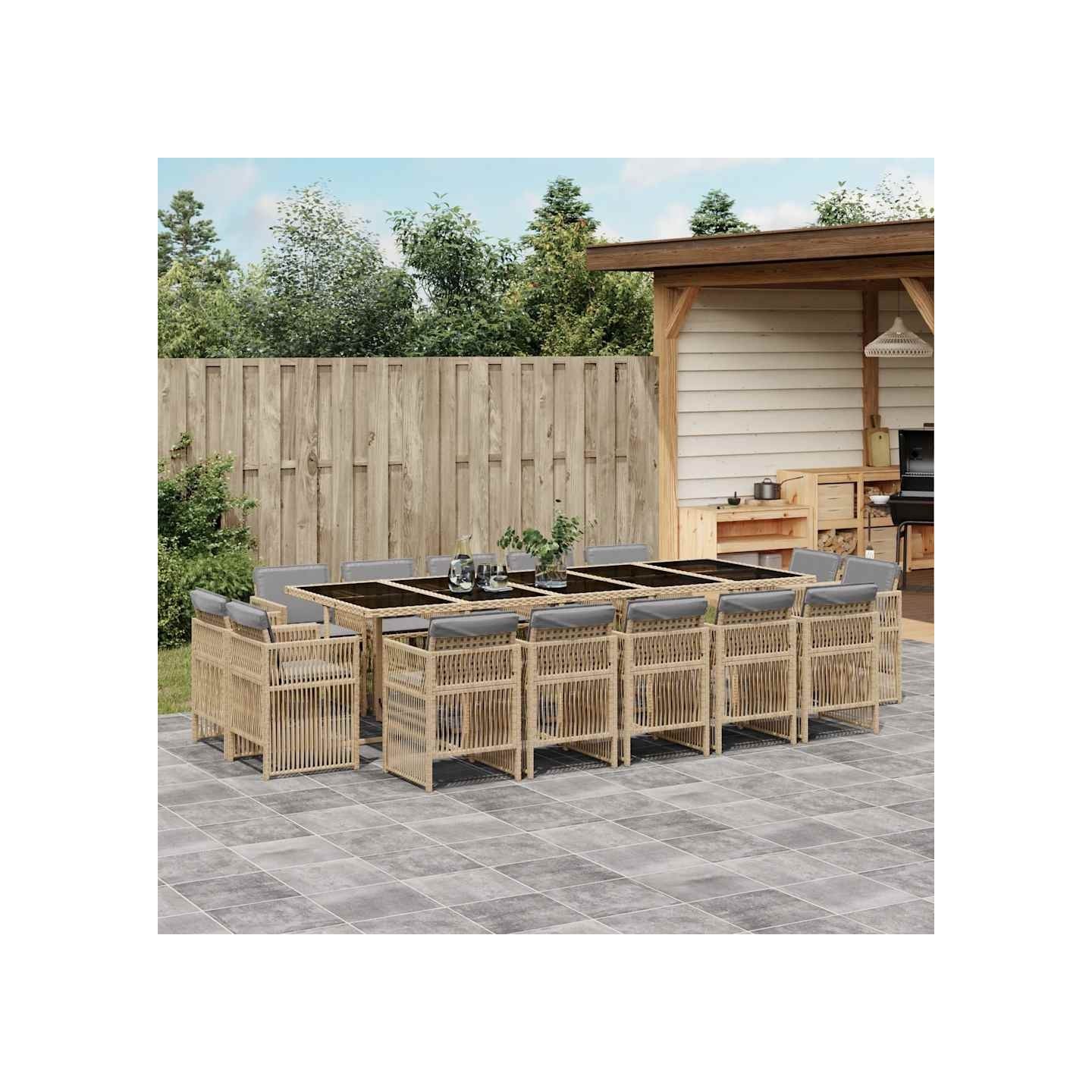 Ensemble à manger de jardin et coussins 15 pcs mélange beige