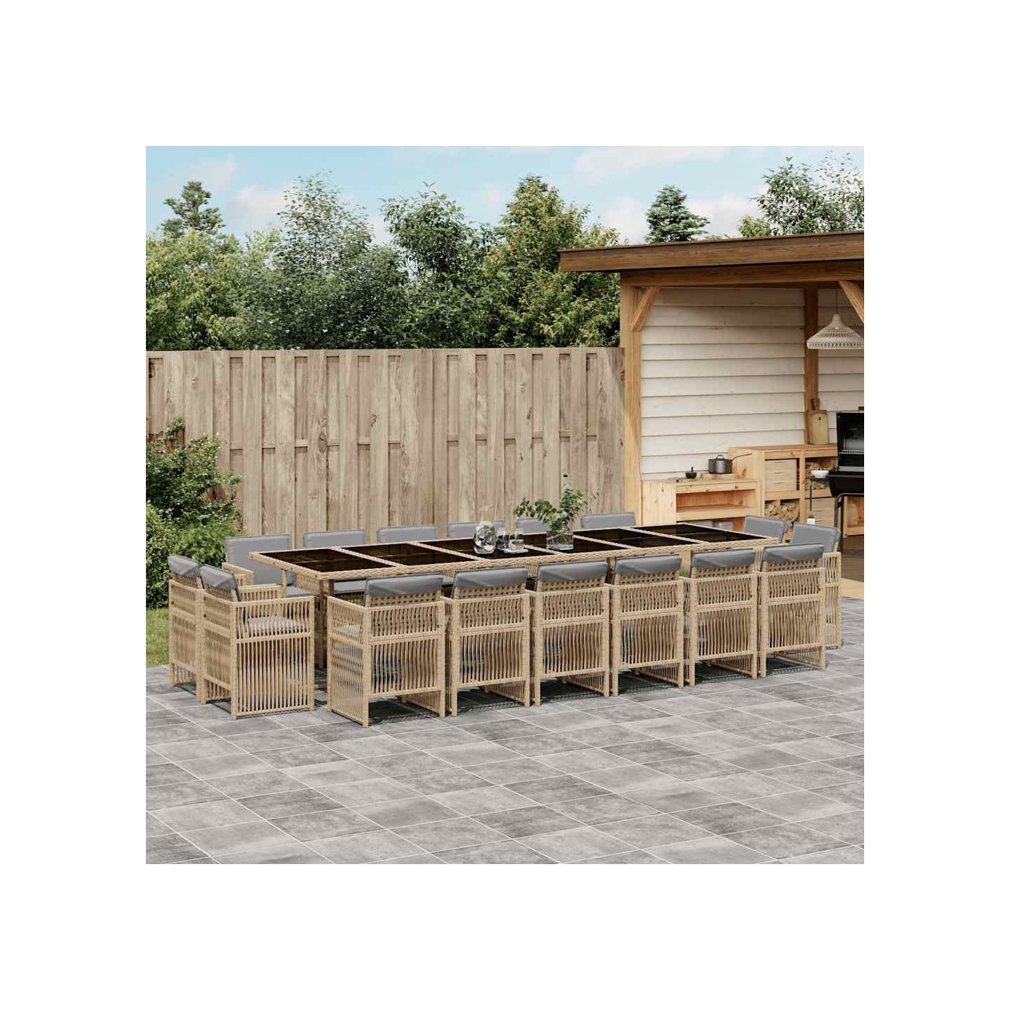 Ensemble à manger de jardin et coussins 17 pcs mélange beige