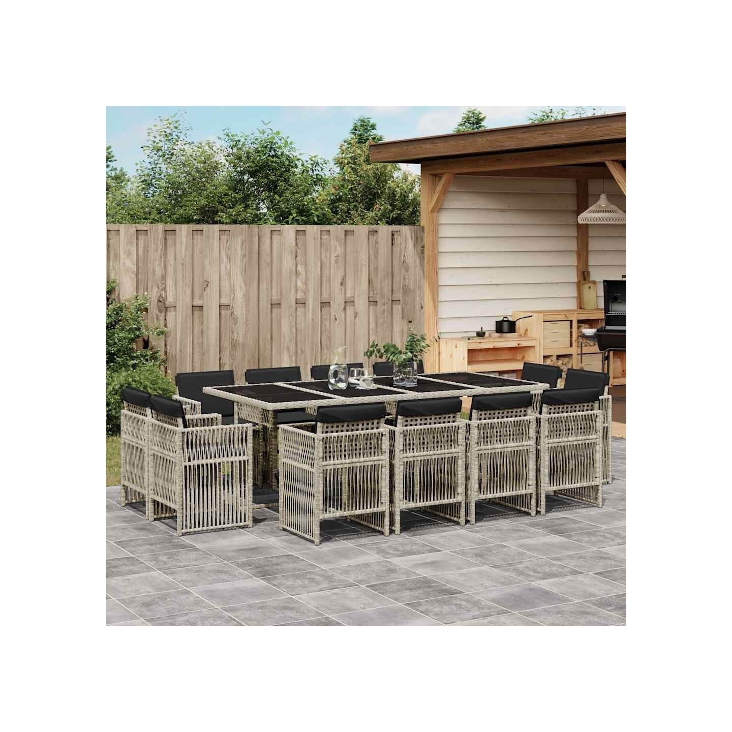 Ensemble à manger de jardin et coussins 13 pcs gris clair rotin