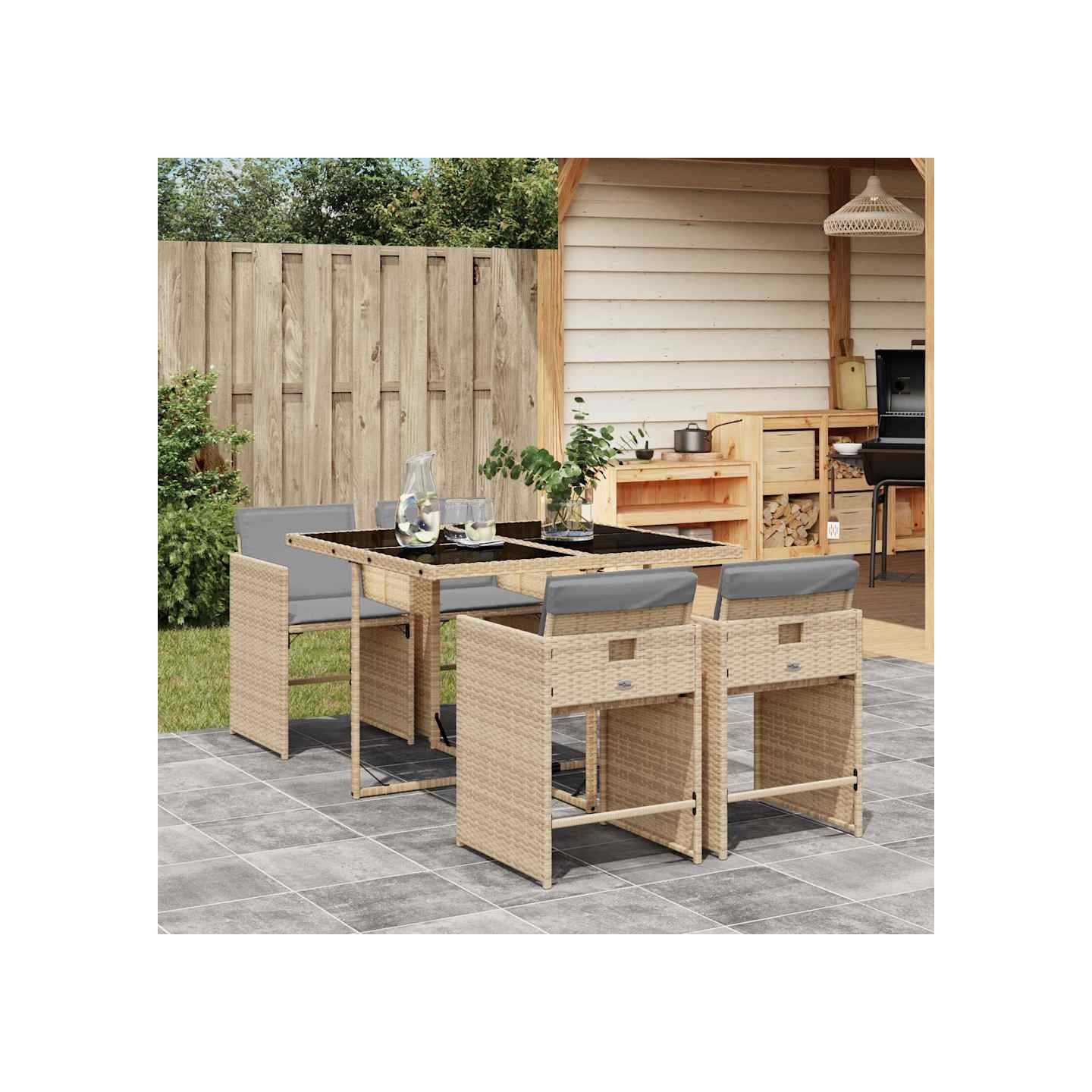 Ensemble à manger de jardin coussins 5 pcs mélange beige rotin
