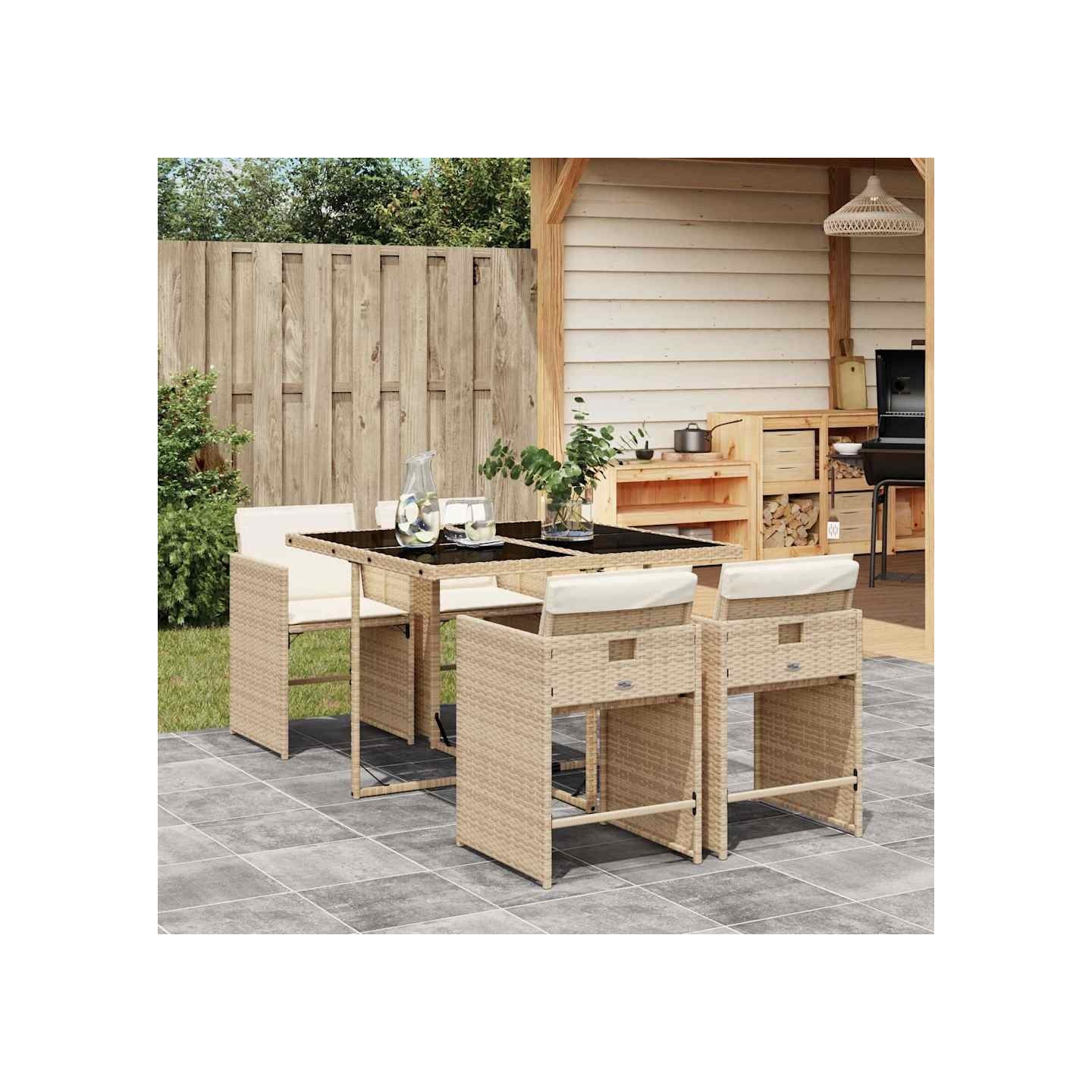 Ensemble à manger de jardin avec coussins 5pcs Beige poly rotin
