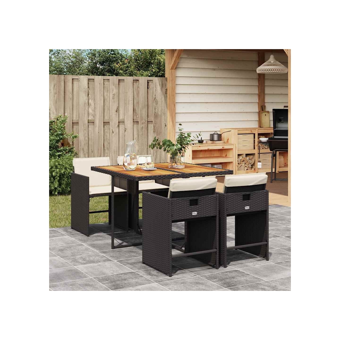 Ensemble à manger de jardin coussins 5pcs Noir Résine tressée