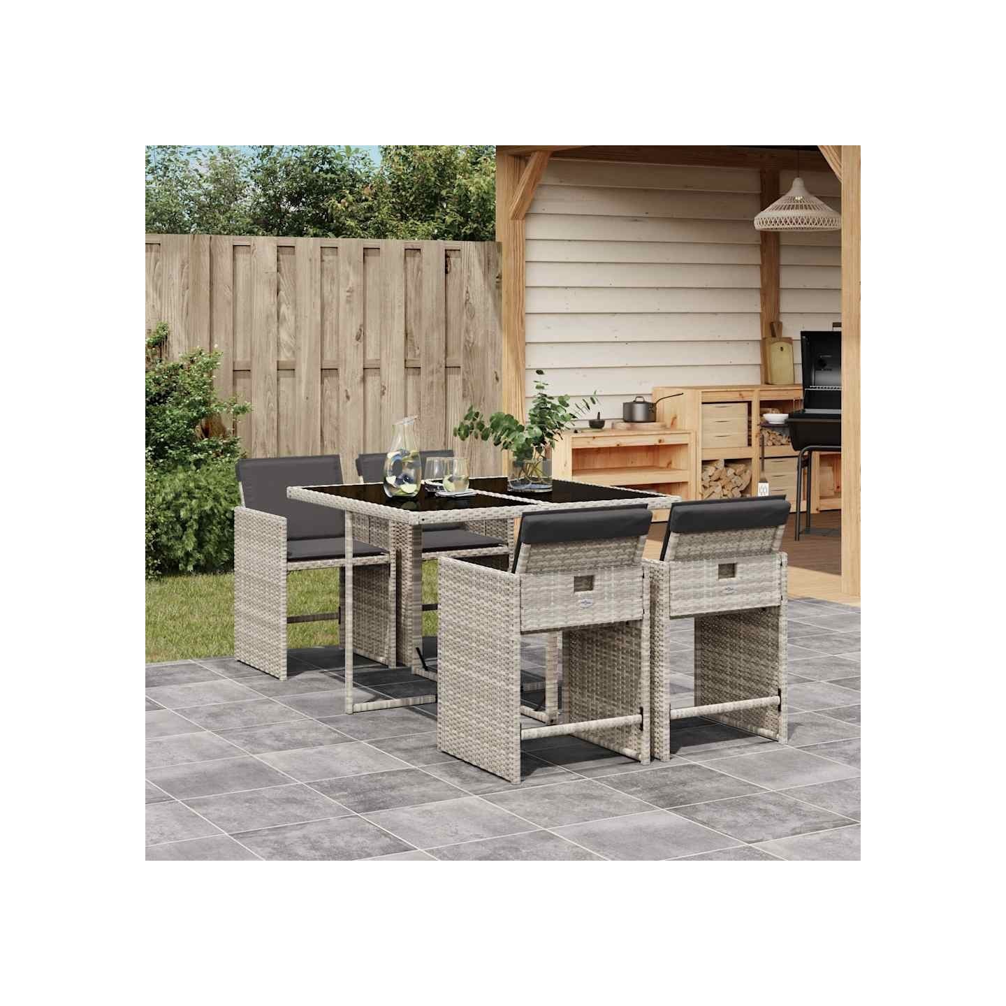 Ensemble à manger de jardin et coussins 5 pcs gris clair rotin