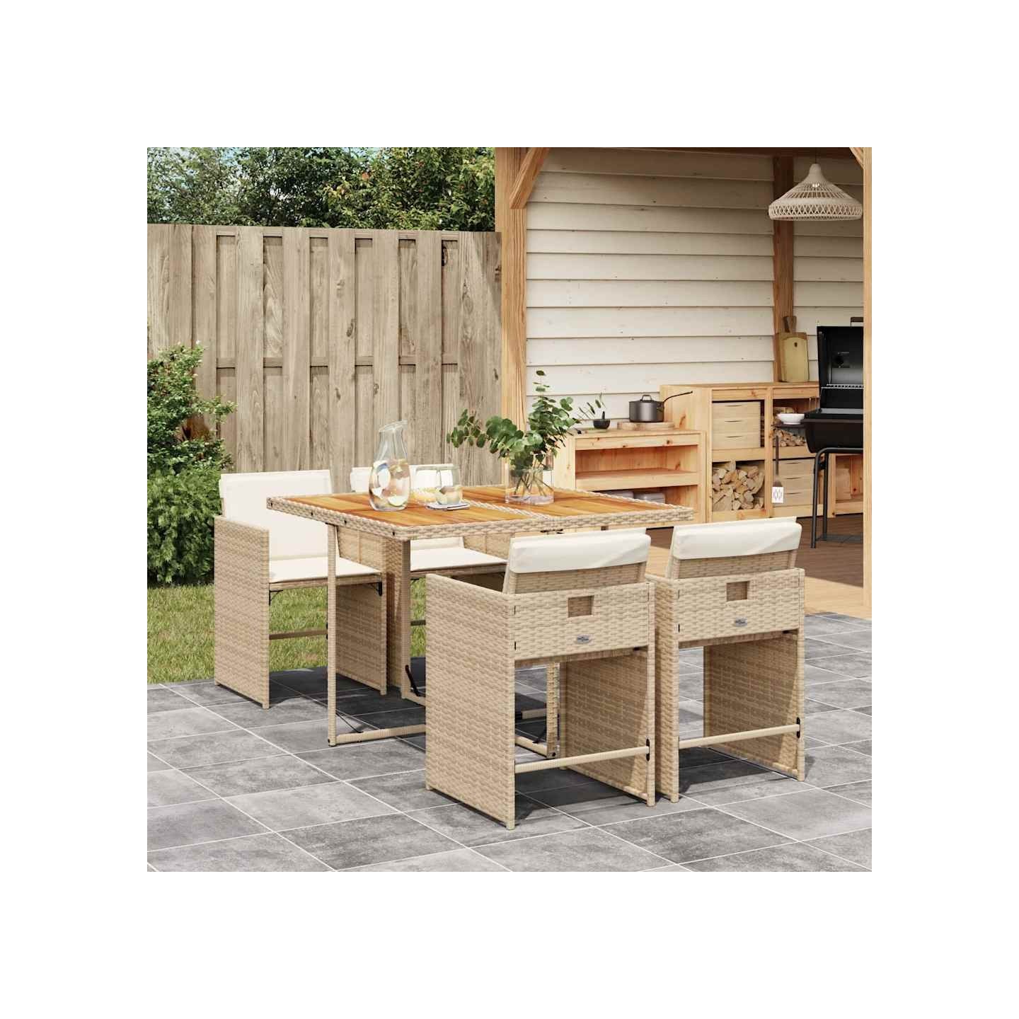 Ensemble à manger de jardin avec coussins 5pcs Beige poly rotin