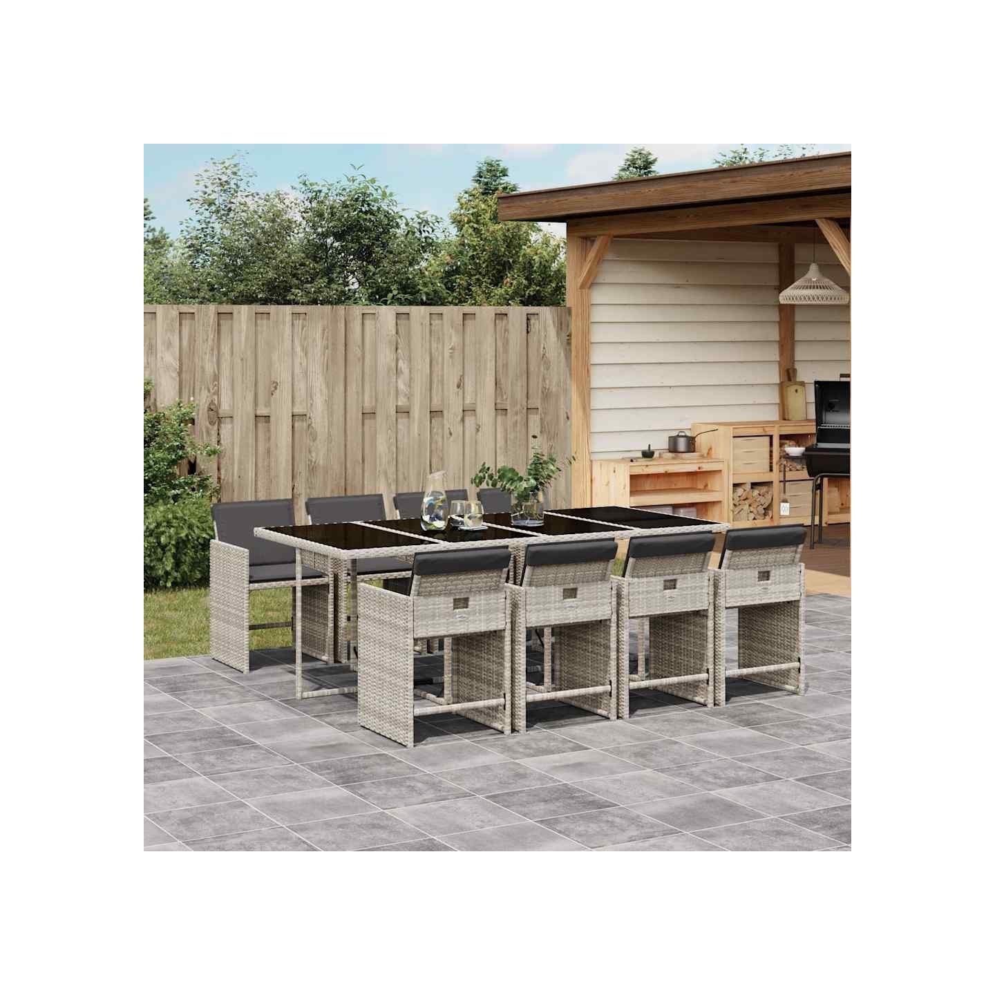 Ensemble à manger de jardin et coussins 9 pcs gris clair rotin