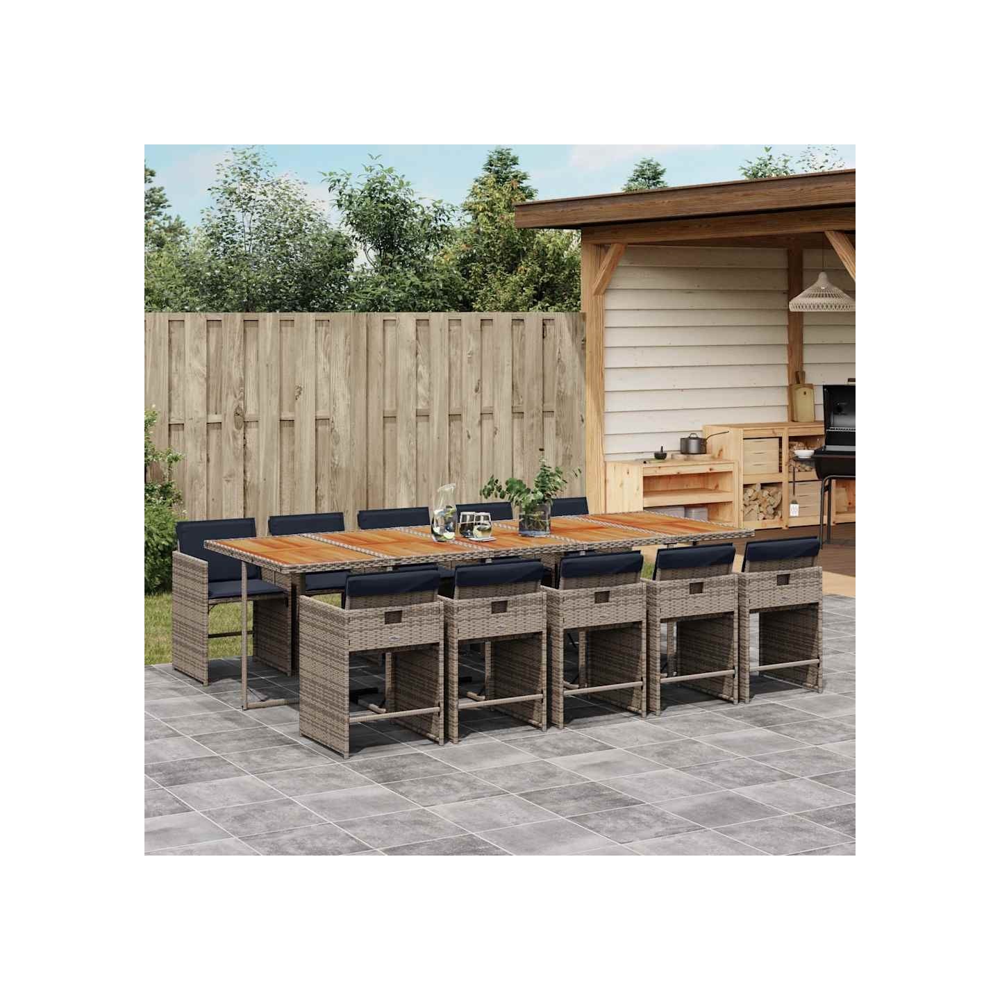 Ensemble à manger de jardin 11pcs avec coussins gris poly rotin
