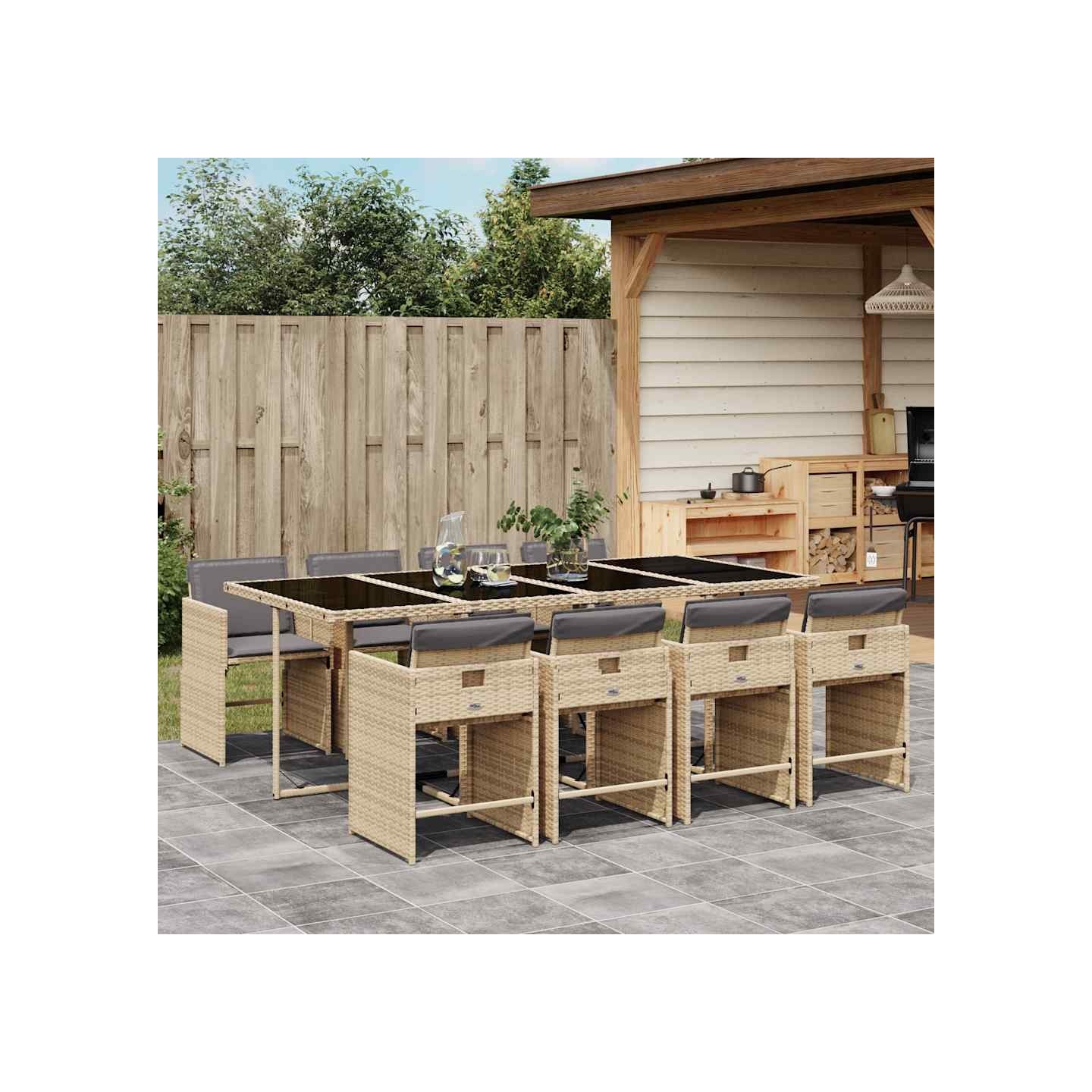 Ensemble à manger de jardin et coussins 9 pcs mélange beige