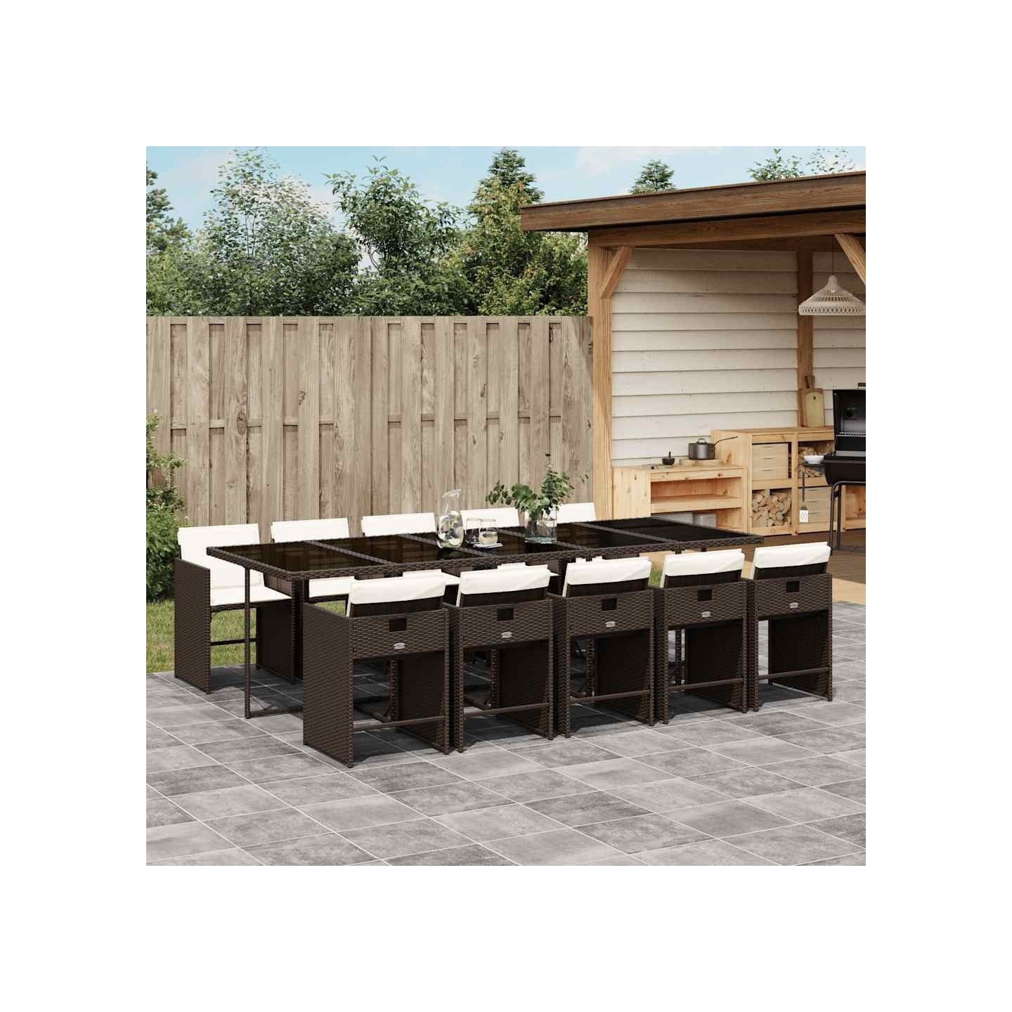 Ensemble à manger de jardin et coussins 11 pcs marron rotin