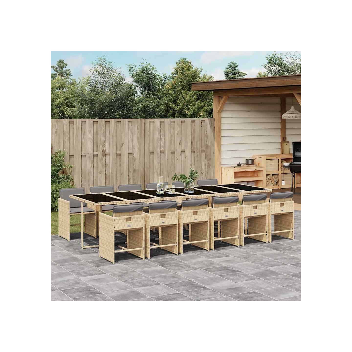 Ensemble à manger de jardin coussins 13 pcs mélange beige rotin