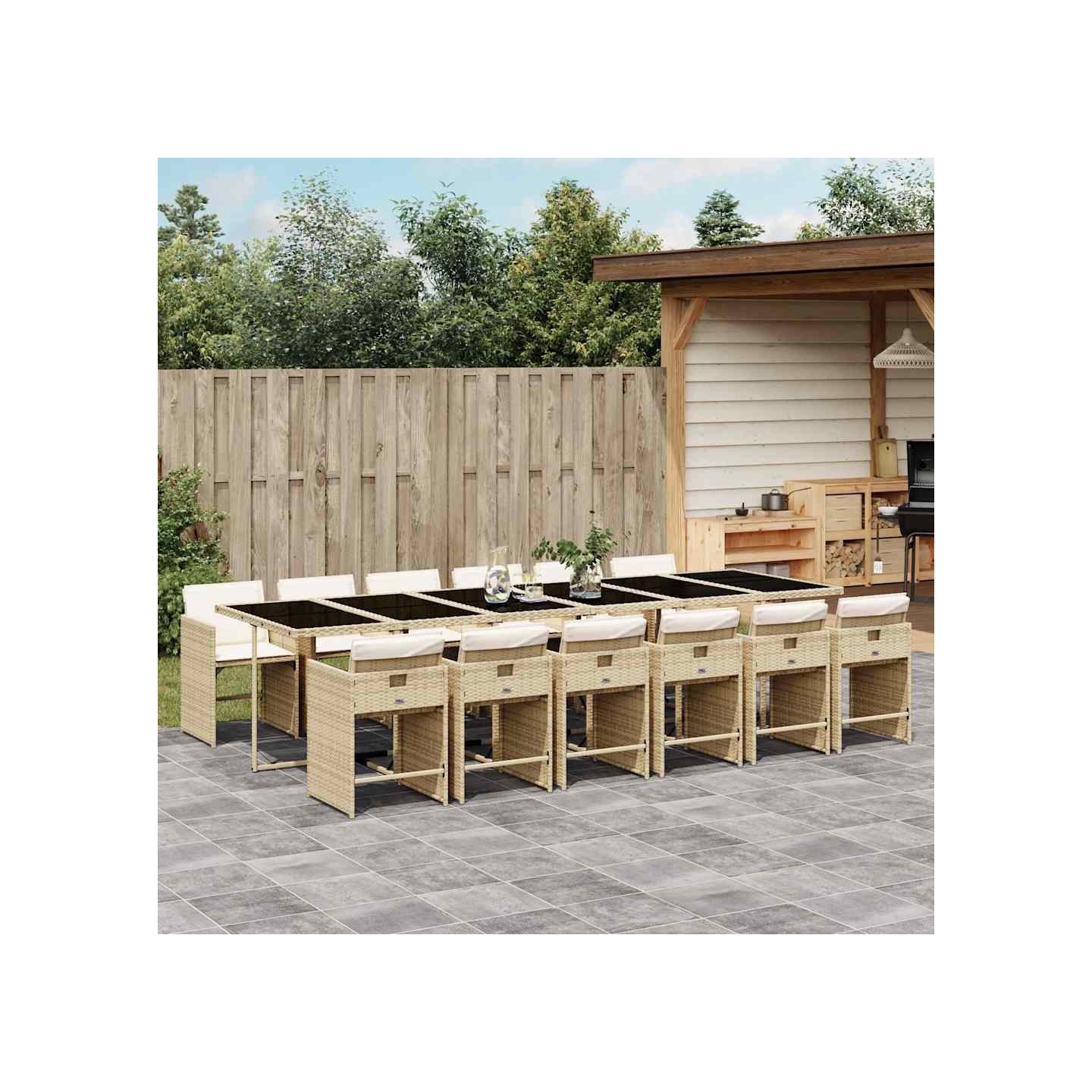 Ensemble à manger de jardin et coussins 13 pcs beige