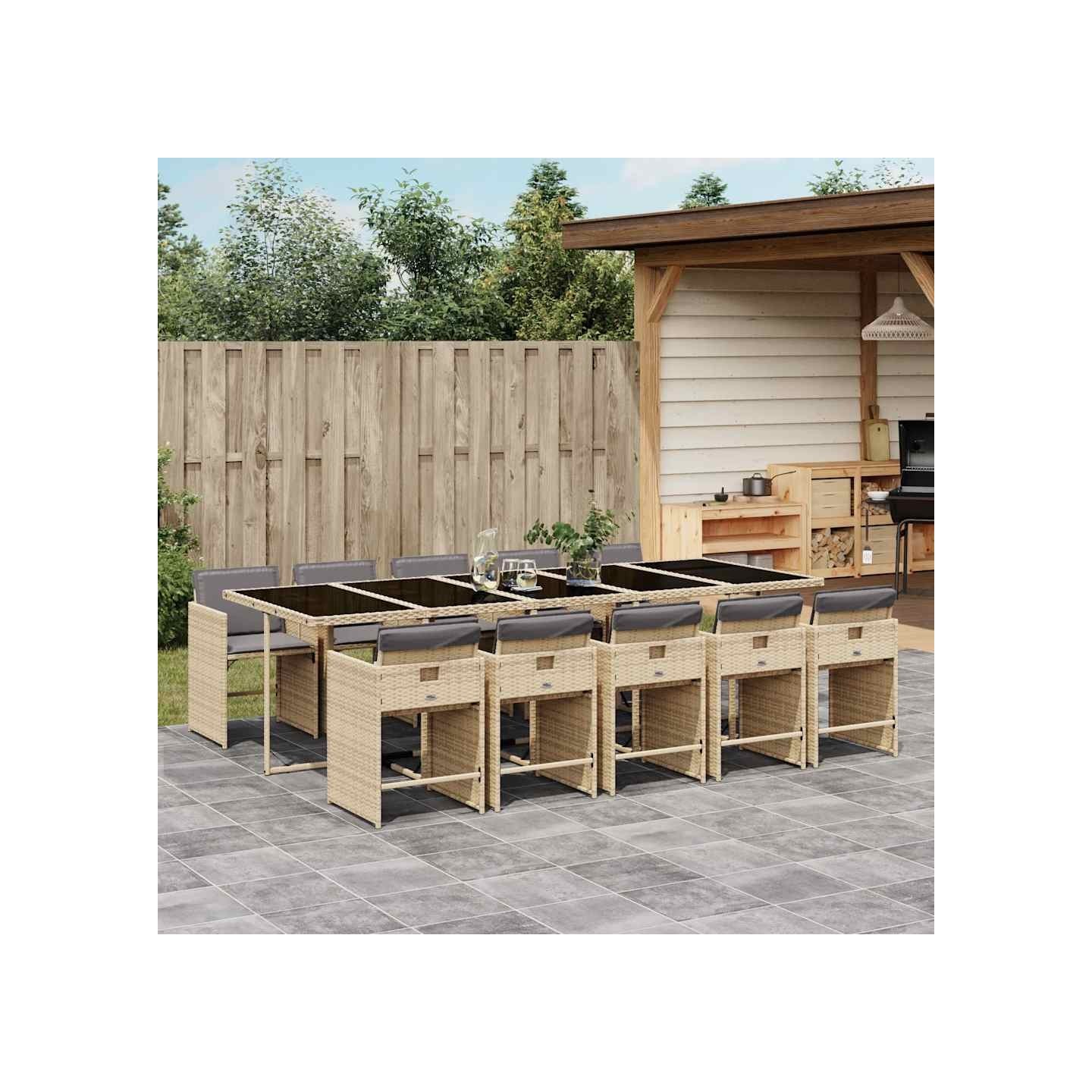 Ensemble à manger de jardin et coussins 11 pcs mélange beige