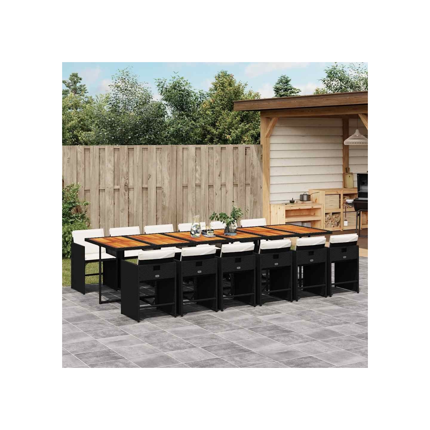 Ensemble à manger de jardin 13 pcs coussins noir résine tressée
