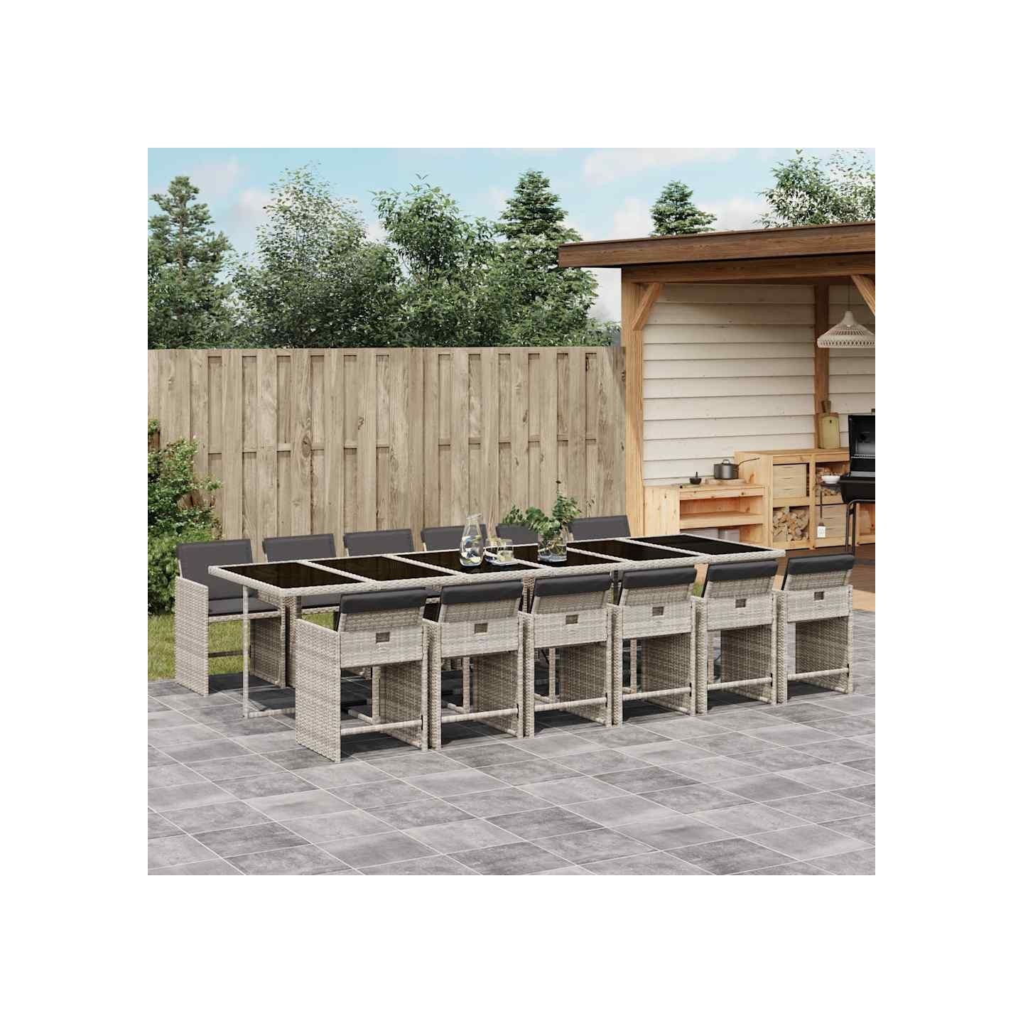 Ensemble à manger de jardin et coussins 13 pcs gris clair rotin