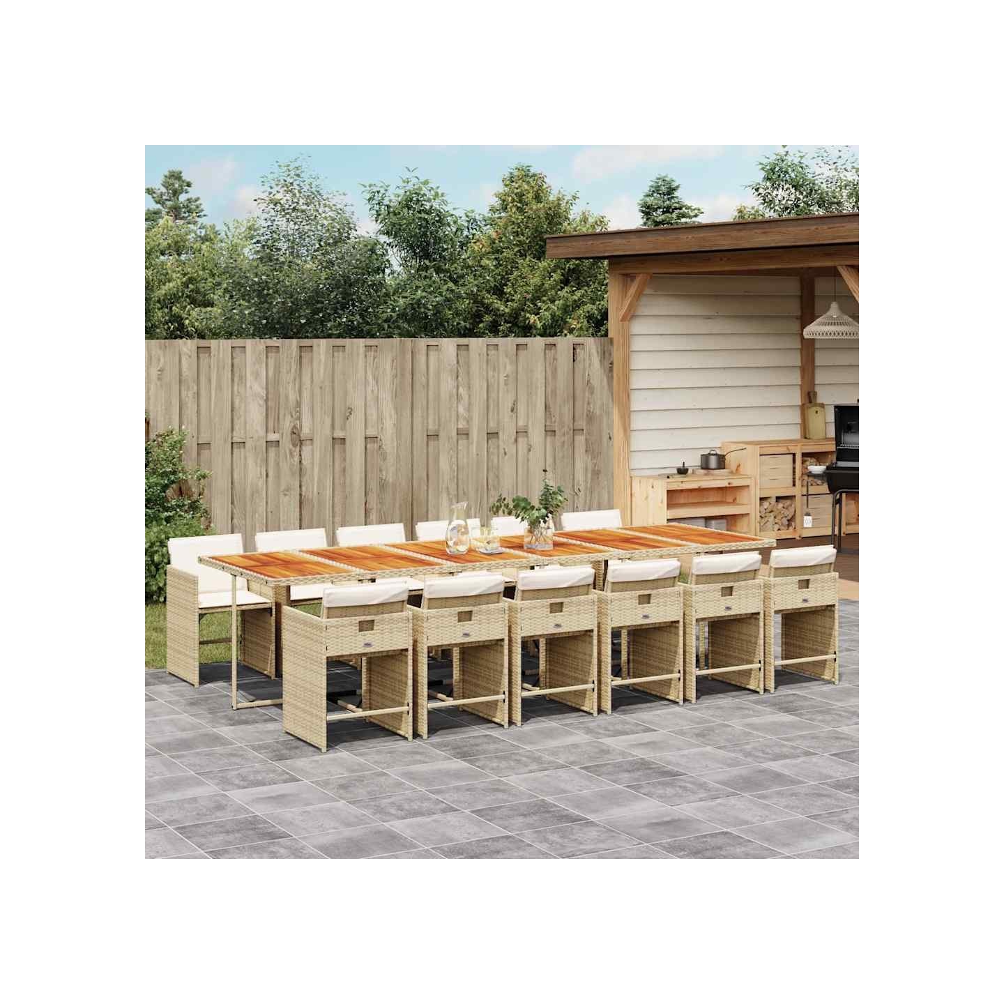 Ensemble à manger de jardin et coussins 13 pcs beige