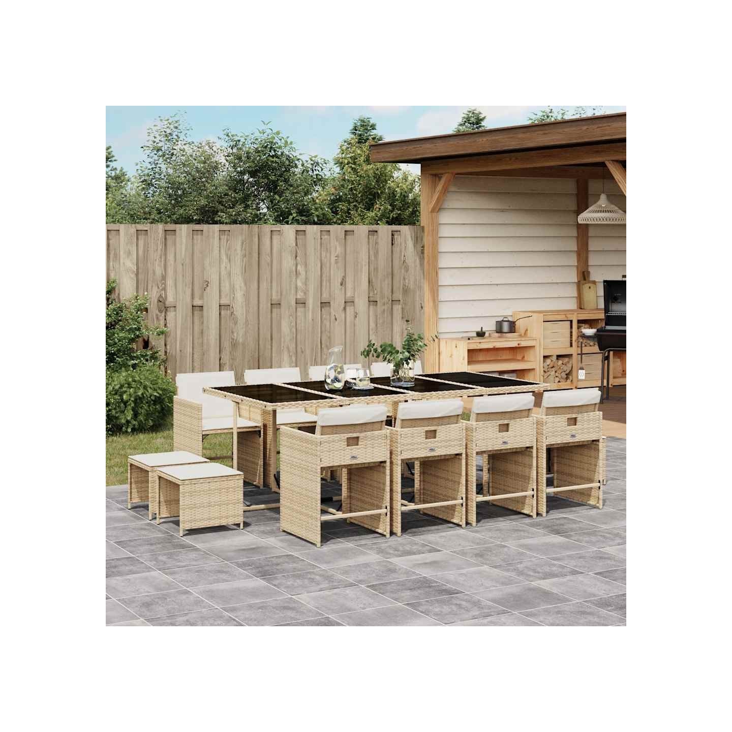 Ensemble à manger de jardin et coussins 13 pcs beige