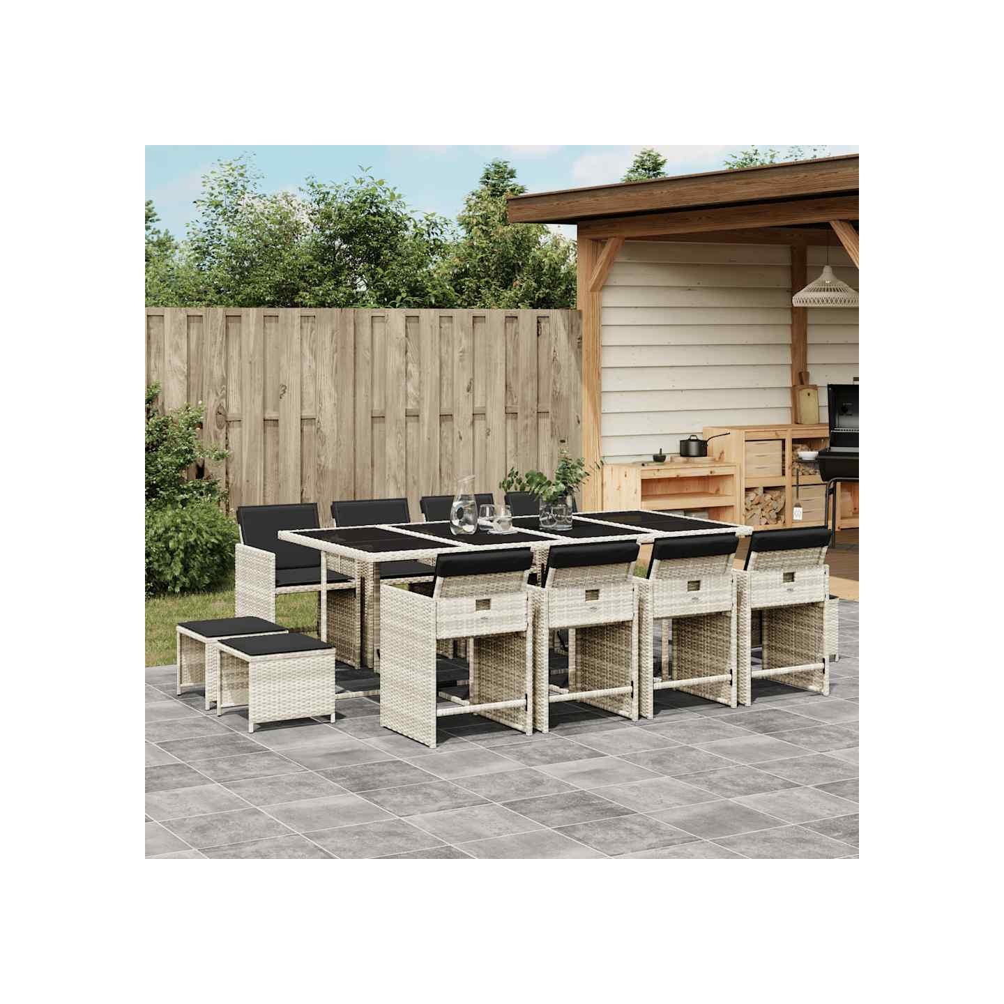 Ensemble à manger de jardin et coussins 13 pcs gris clair rotin