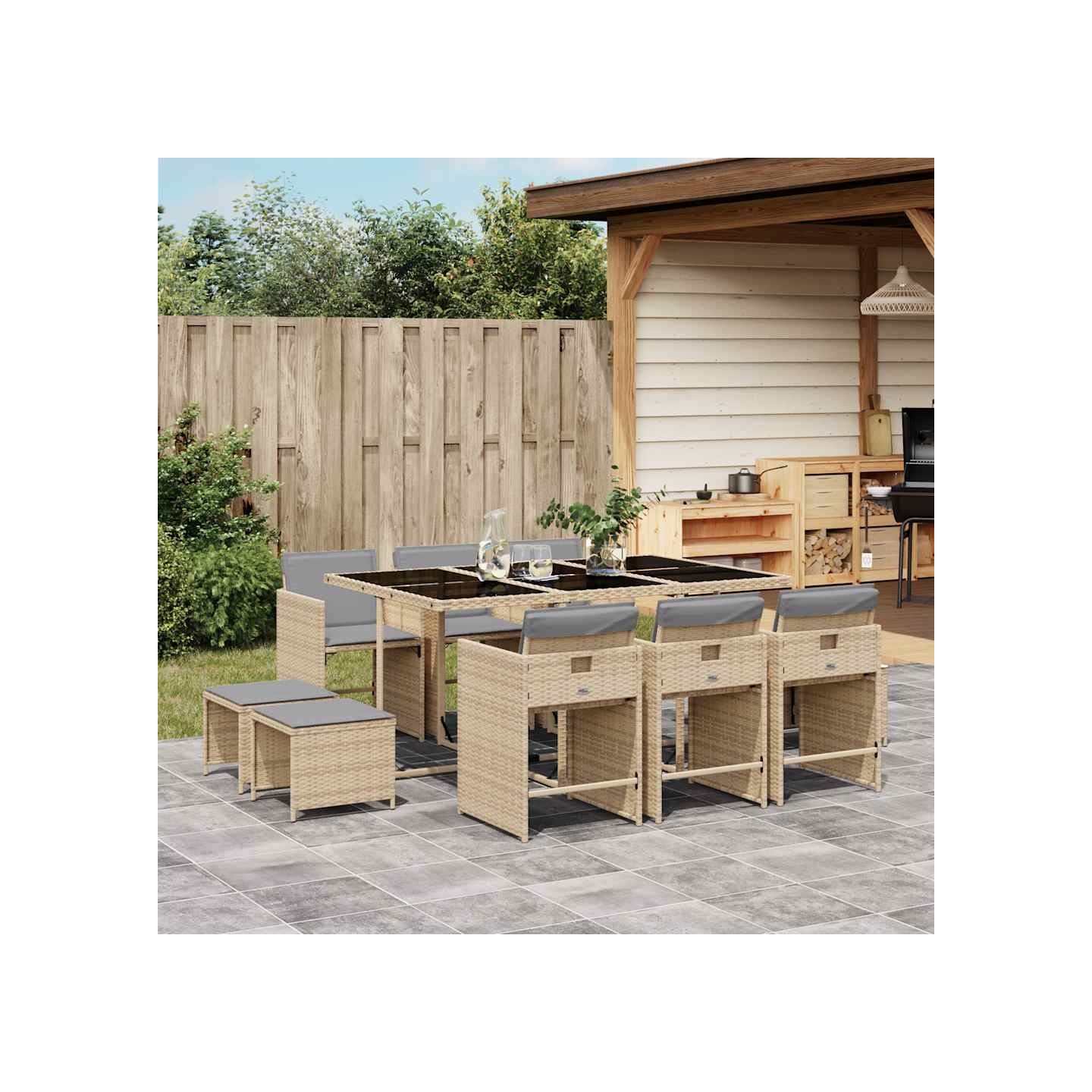 Ensemble à manger de jardin et coussins 11 pcs mélange beige