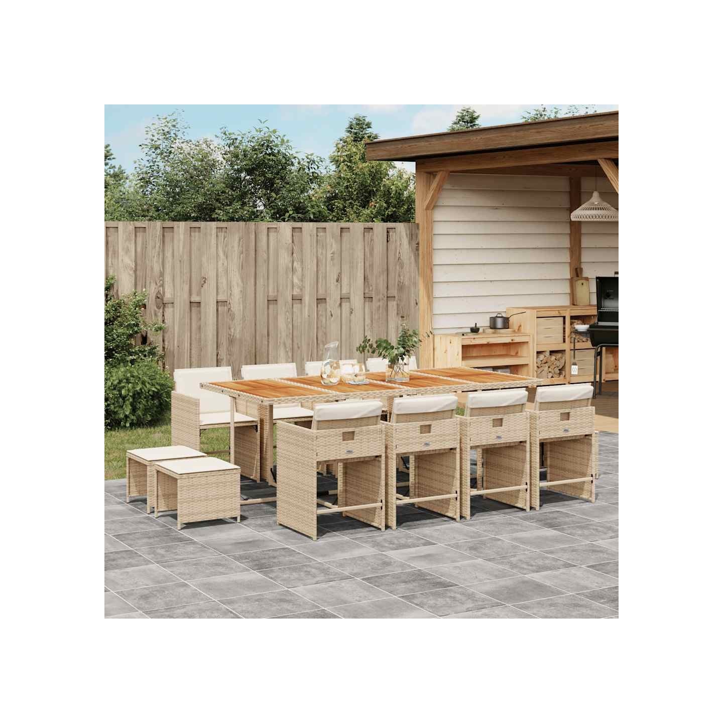 Ensemble à manger de jardin et coussins 13 pcs beige