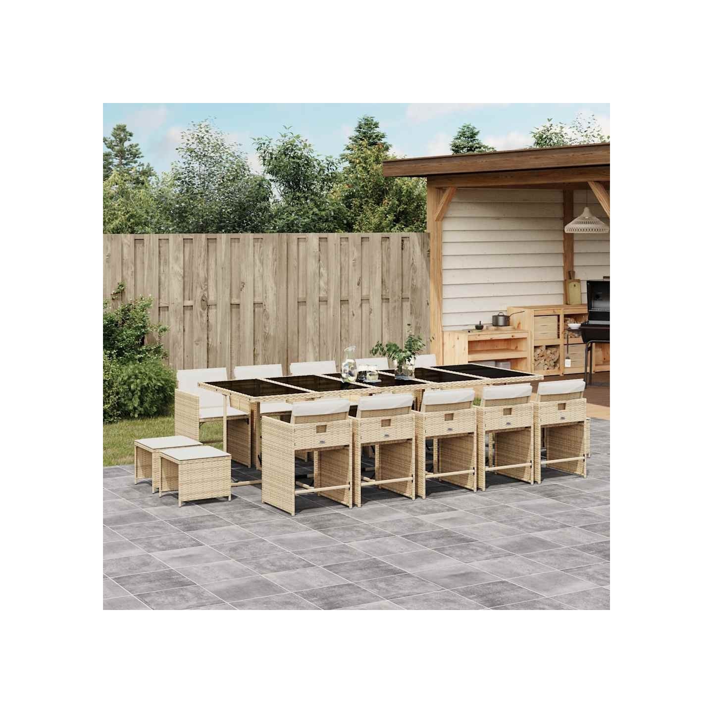 Ensemble à manger de jardin et coussins 15 pcs beige