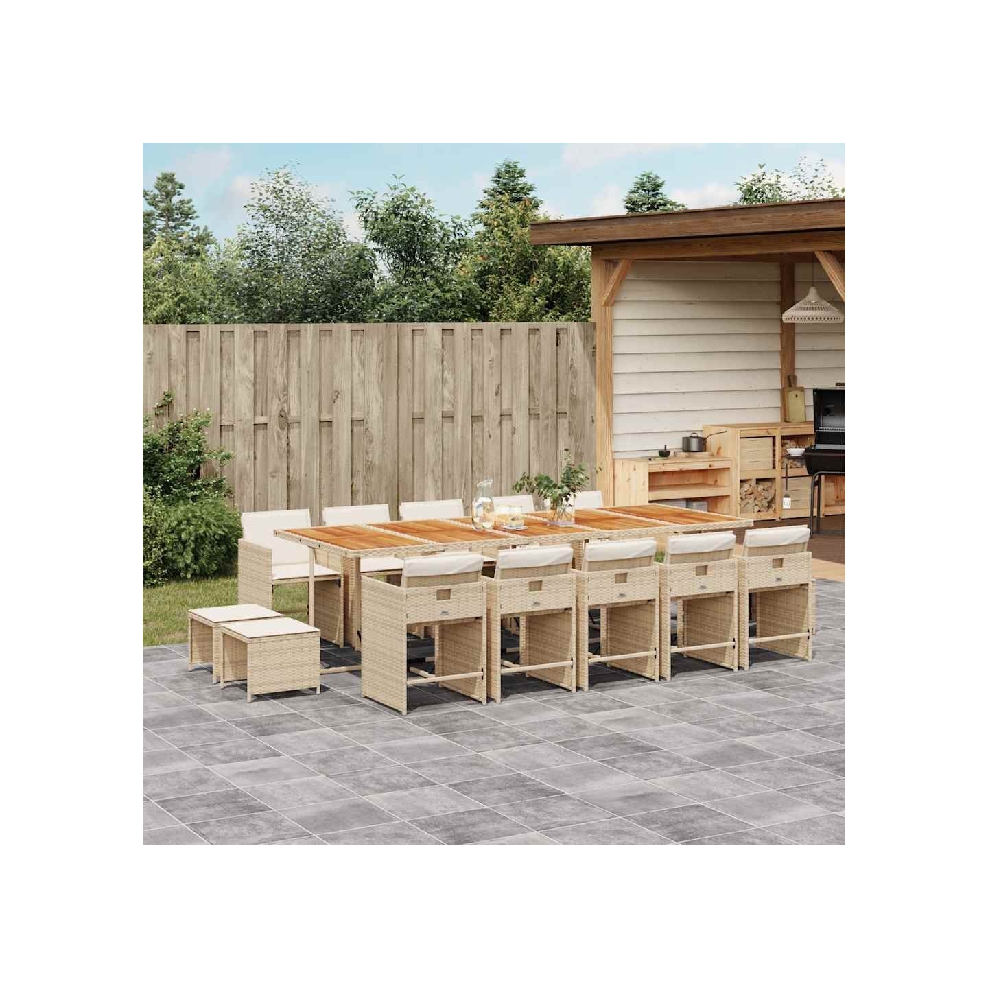 Ensemble à manger de jardin et coussins 15 pcs beige