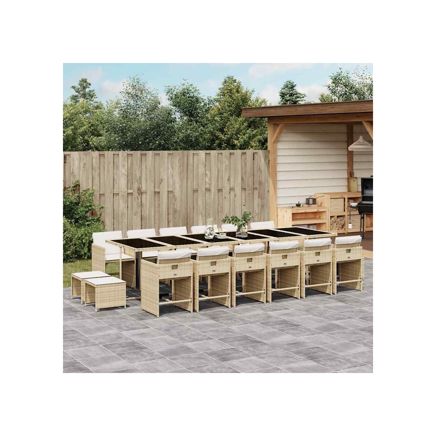 Ensemble à manger de jardin et coussins 17 pcs beige