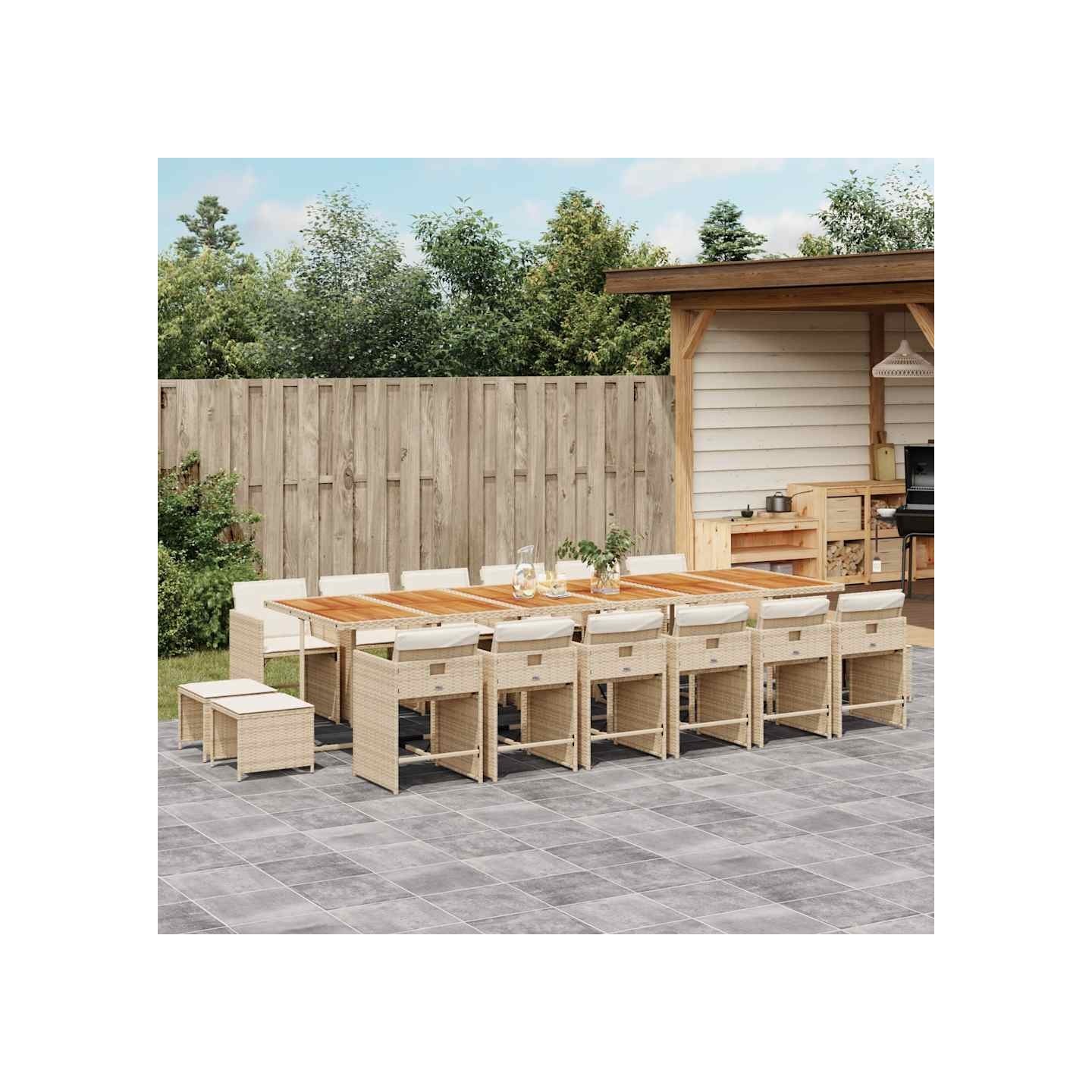 Ensemble à manger de jardin et coussins 17 pcs beige