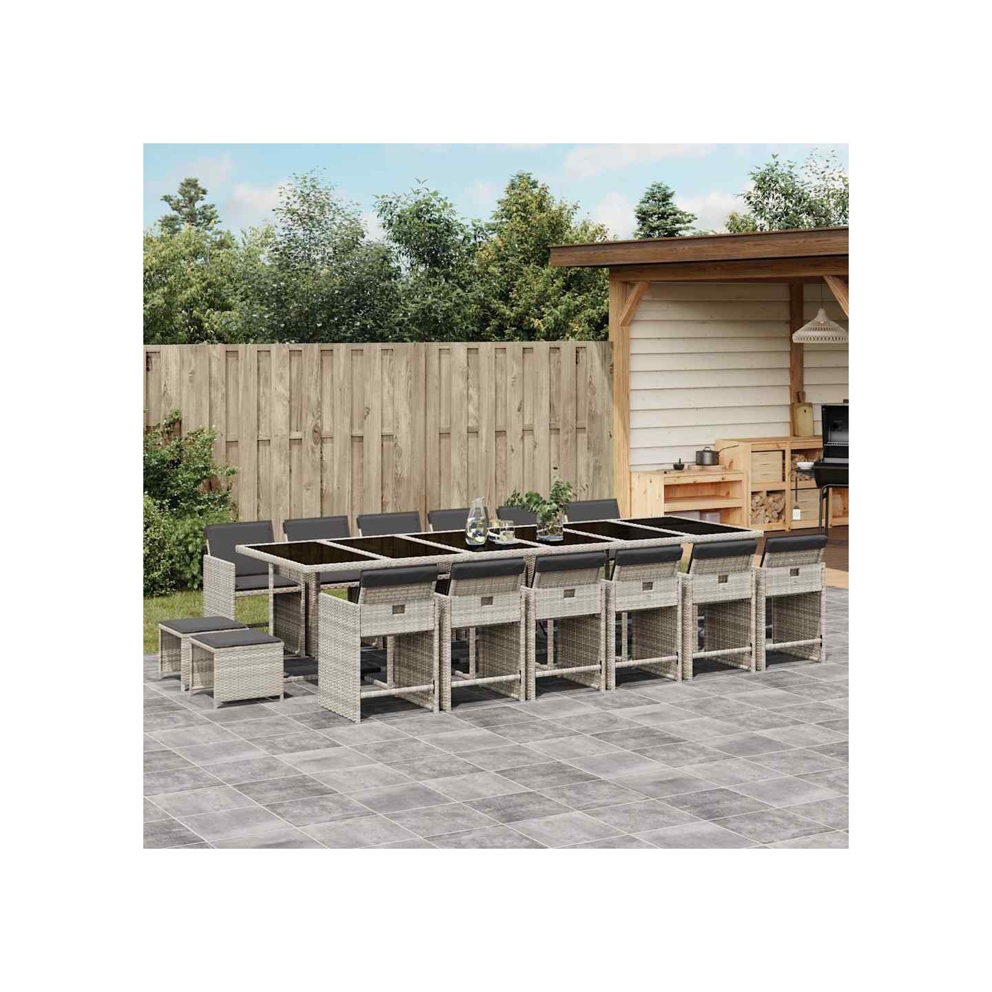 Ensemble à manger de jardin et coussins 17 pcs gris clair rotin