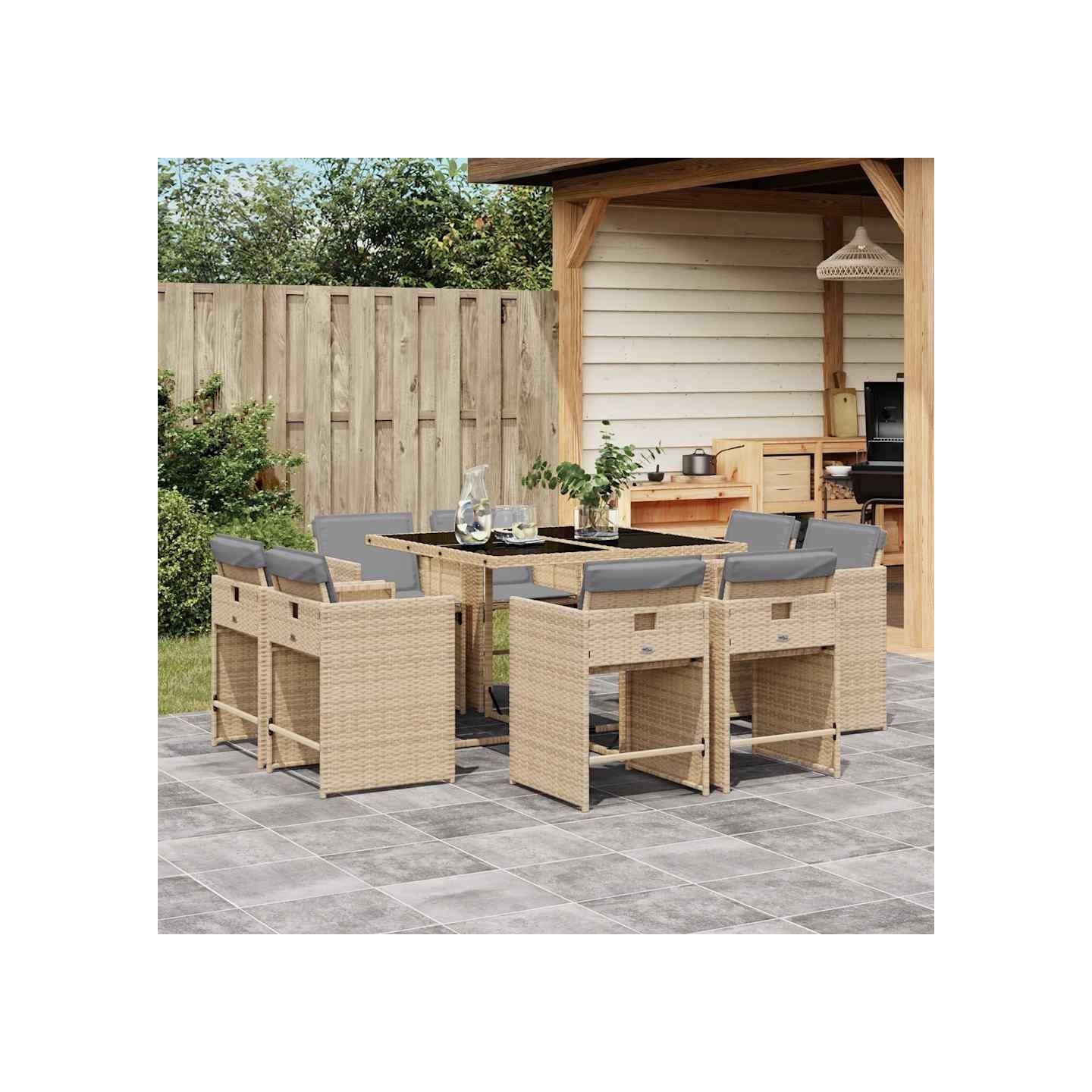 Ensemble à manger de jardin et coussins 9 pcs mélange beige