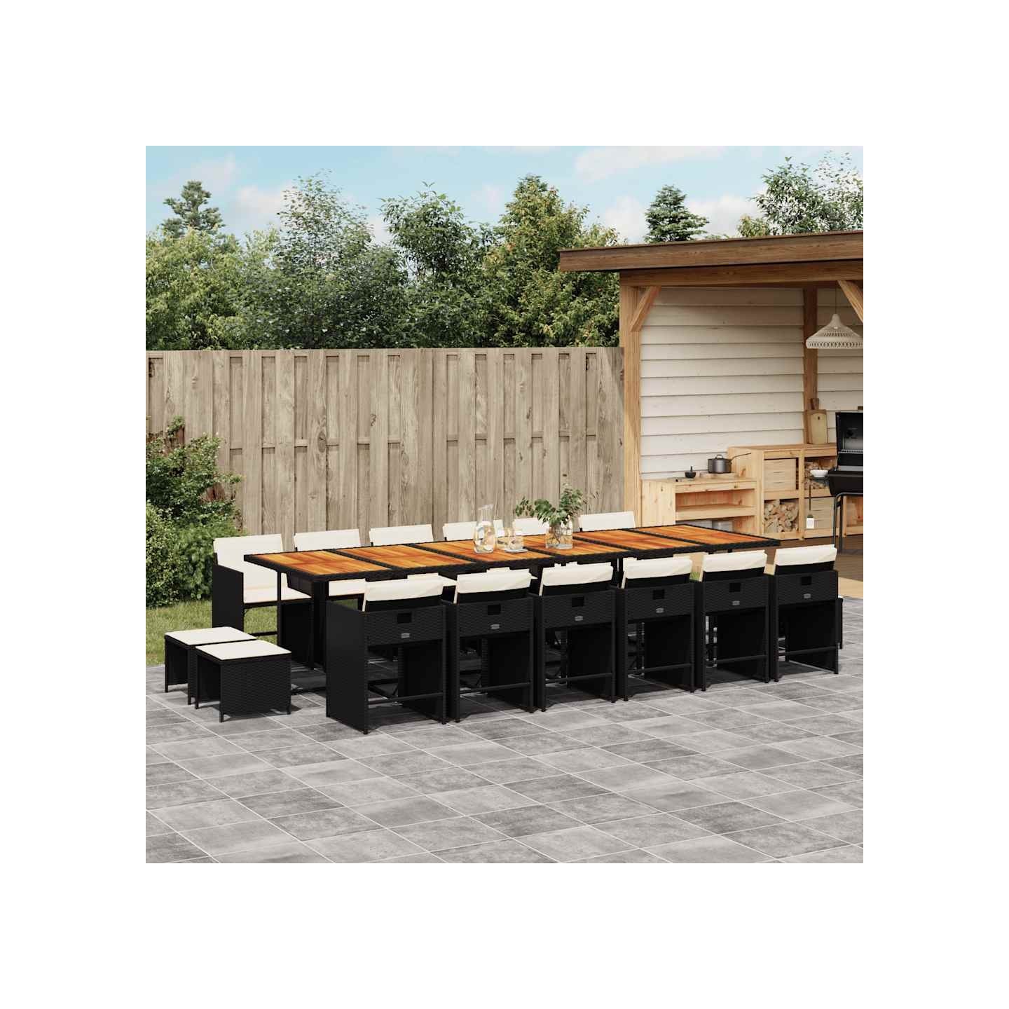 Ensemble à manger de jardin 17 pcs coussins noir résine tressée