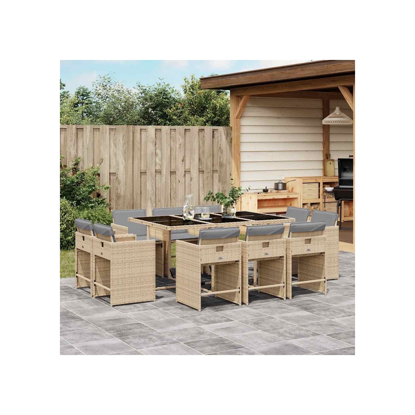 Ensemble à manger de jardin et coussins 11 pcs mélange beige