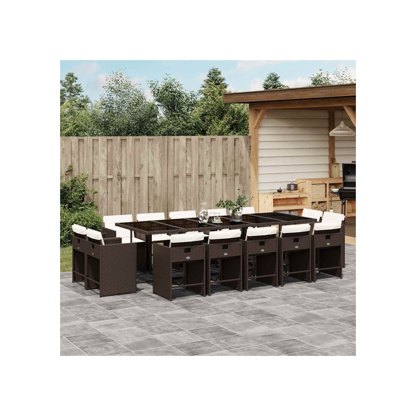 Ensemble à manger de jardin avec coussins 15 pcs marron rotin