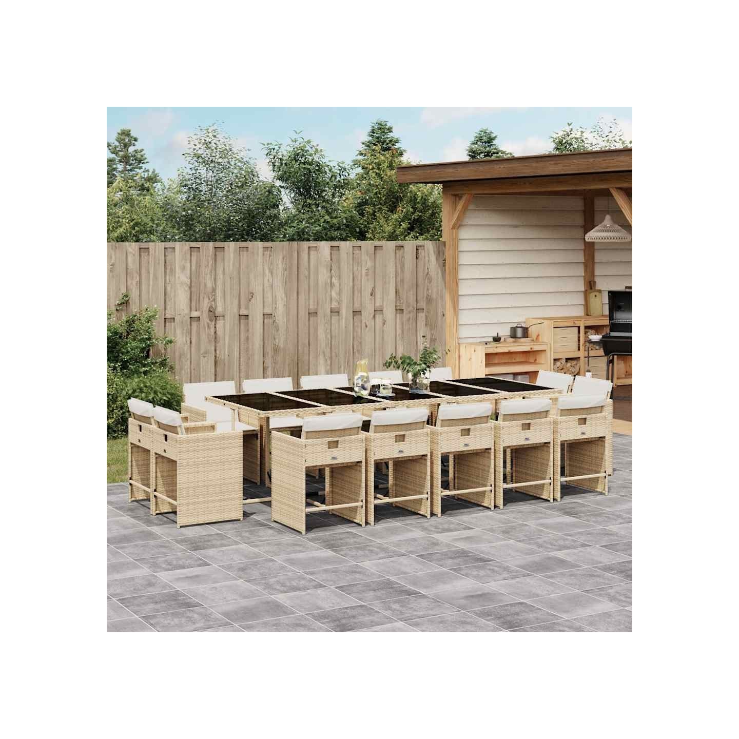 Ensemble à manger de jardin et coussins 15 pcs beige