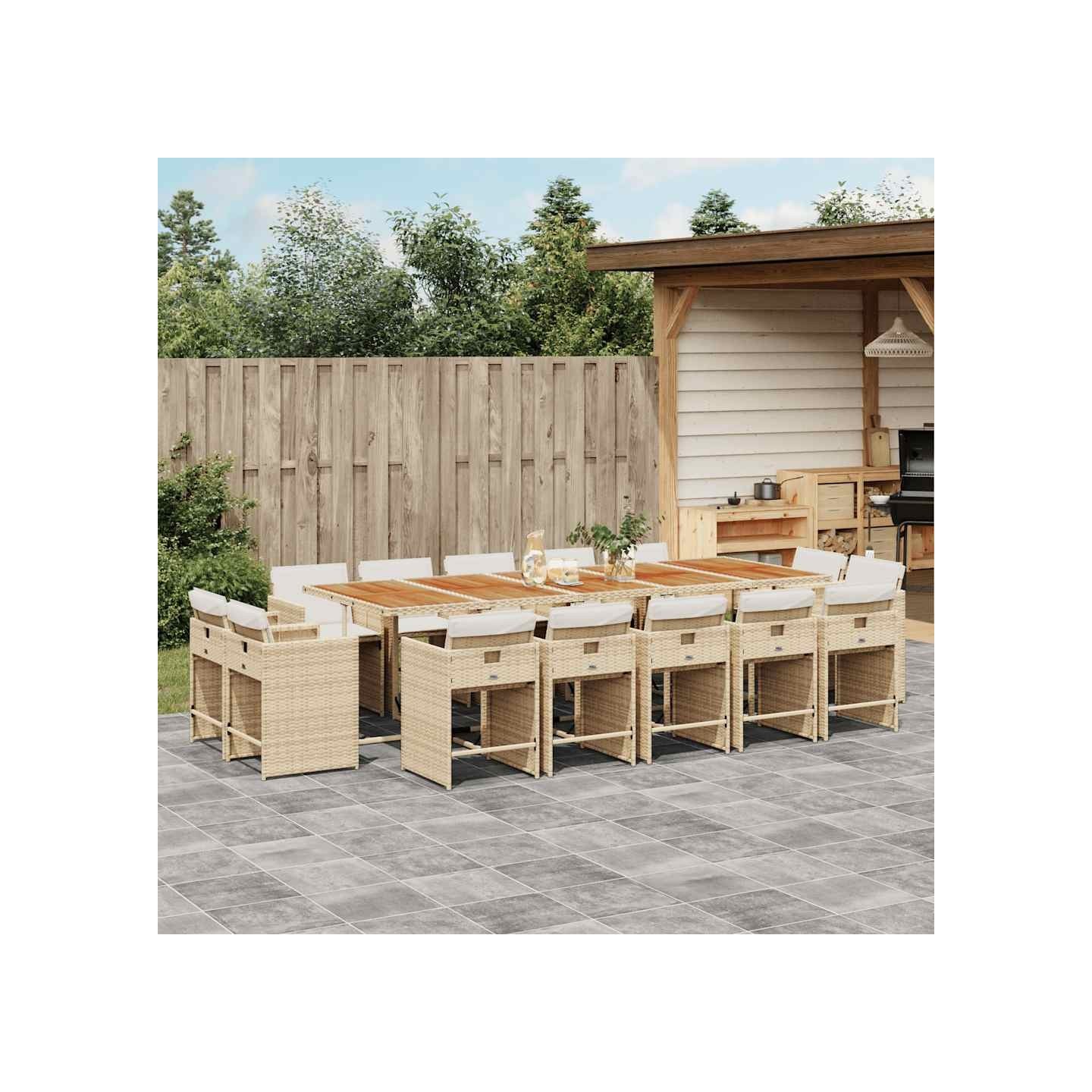 Ensemble à manger de jardin et coussins 15 pcs beige