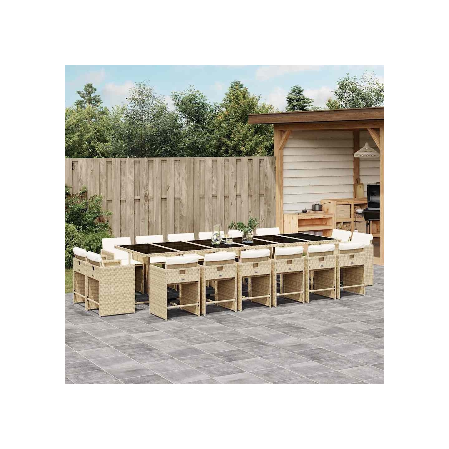Ensemble à manger de jardin et coussins 17 pcs beige
