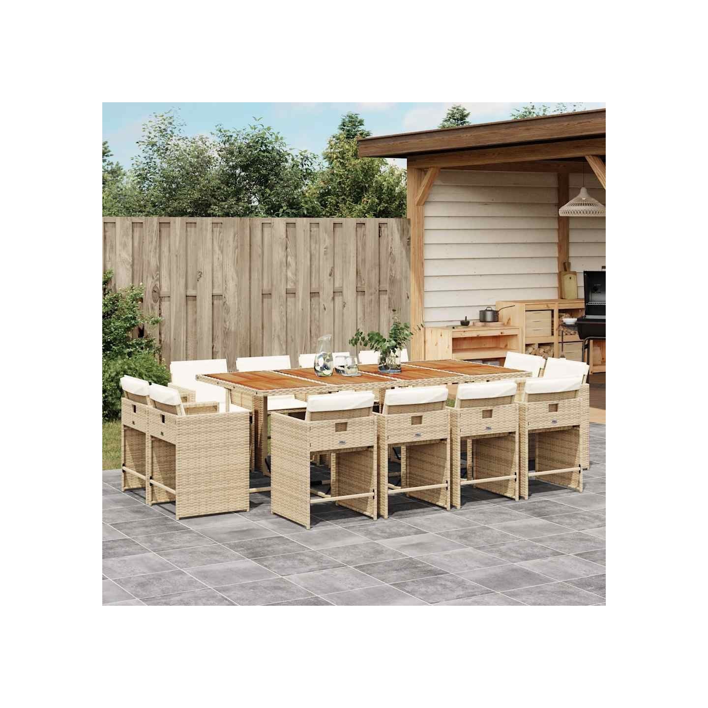 Ensemble à manger de jardin et coussins 13 pcs beige