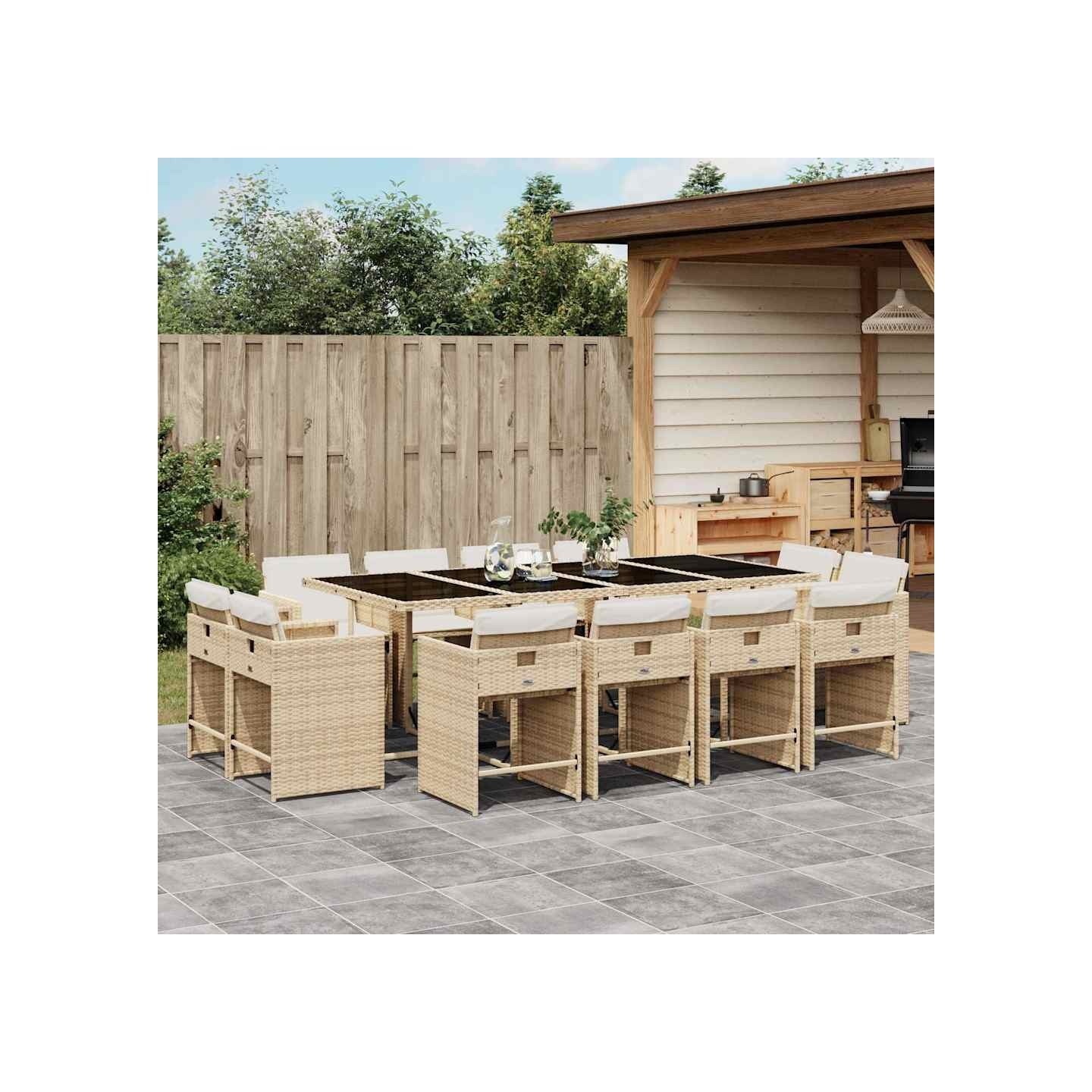 Ensemble à manger de jardin et coussins 13 pcs beige