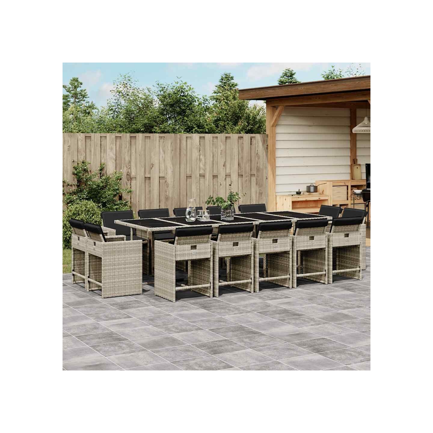 Ensemble à manger de jardin et coussins 15 pcs gris clair rotin