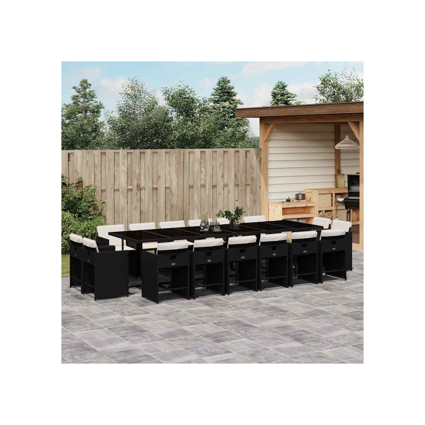 Ensemble à manger de jardin 17 pcs coussins noir résine tressée