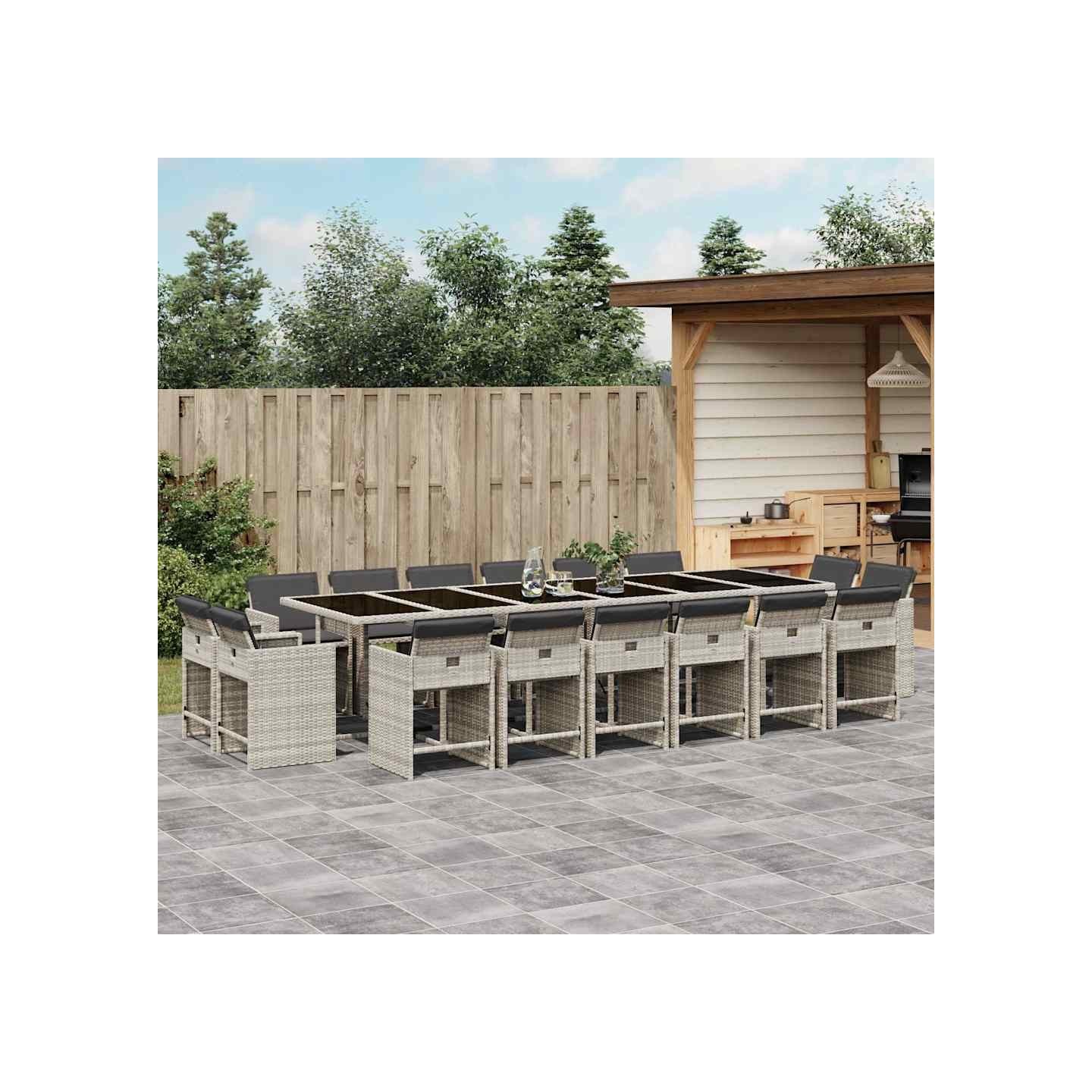 Ensemble à manger de jardin et coussins 17 pcs gris clair rotin