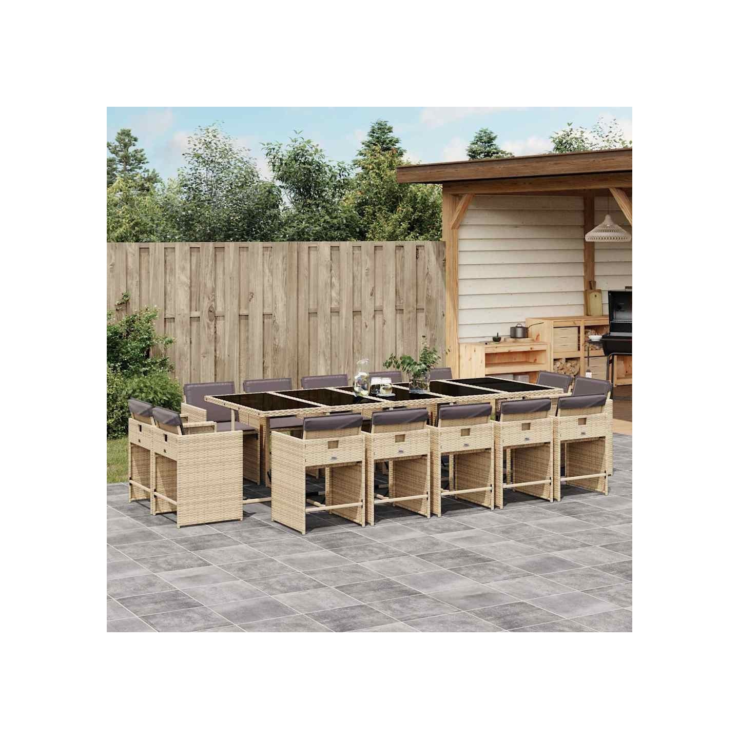 Ensemble à manger de jardin et coussins 15 pcs mélange beige
