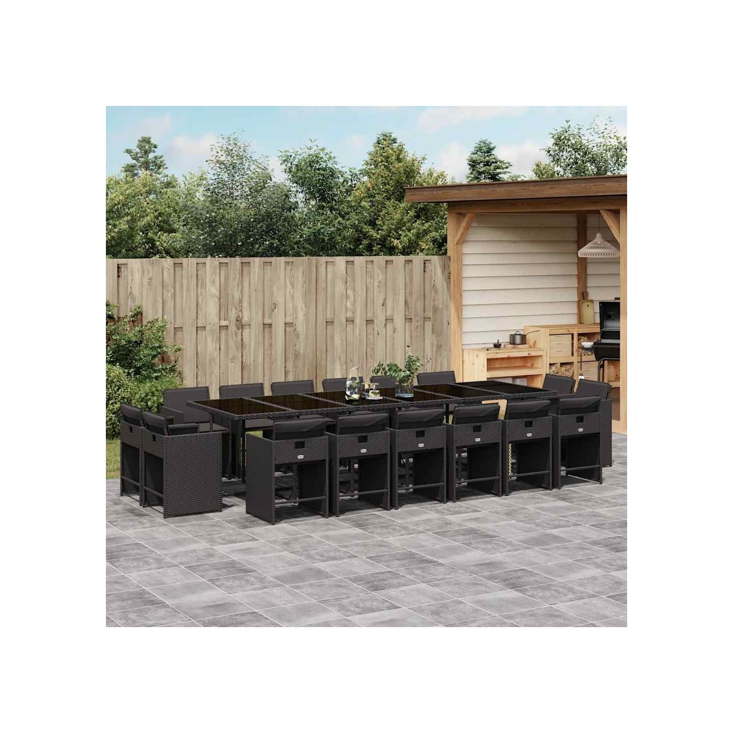Ensemble à manger de jardin coussins 17 pcs résine tressée