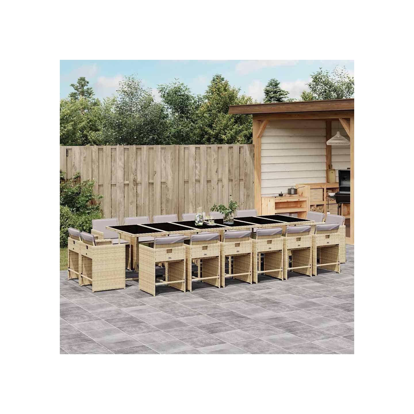 Ensemble à manger de jardin et coussins 17 pcs mélange beige