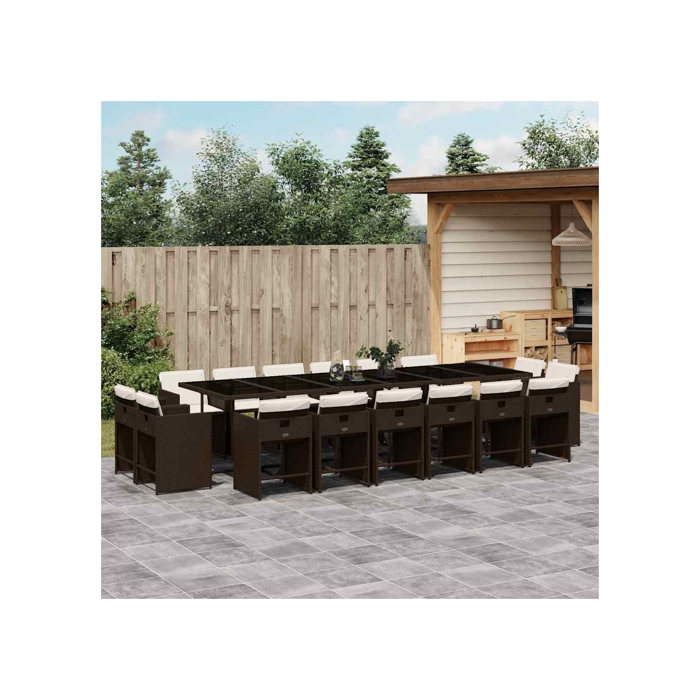 Ensemble à manger de jardin et coussins 17 pcs marron rotin