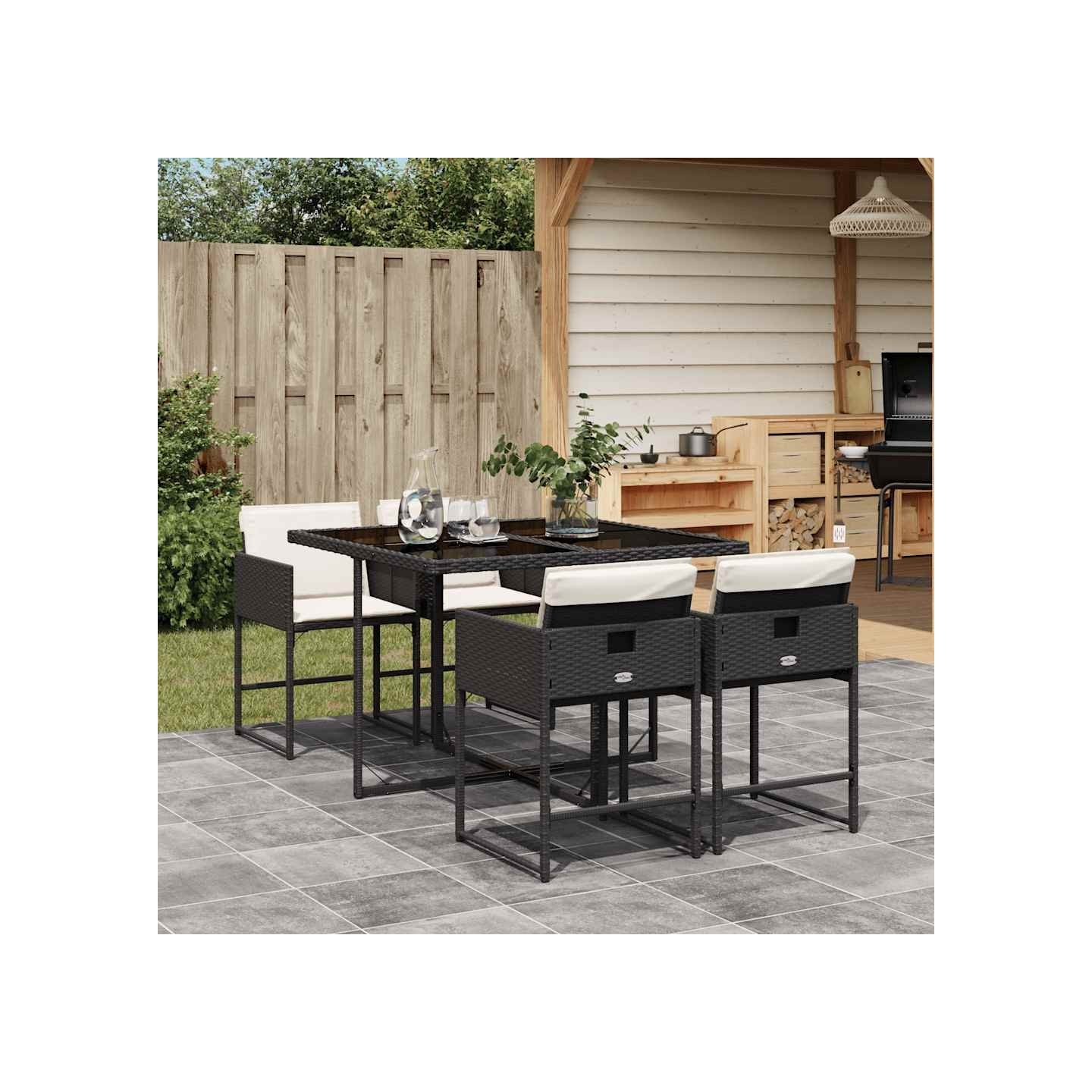Ensemble à manger de jardin coussins 5pcs Noir Résine tressée