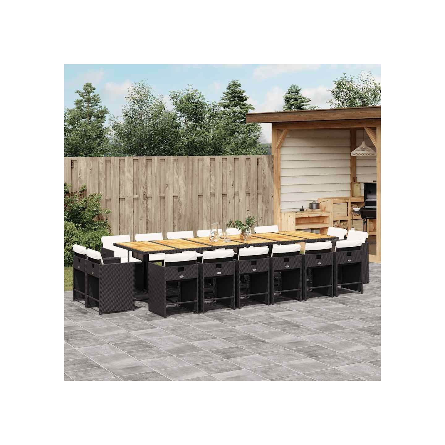 Ensemble à manger de jardin coussins 17 pcs résine tressée