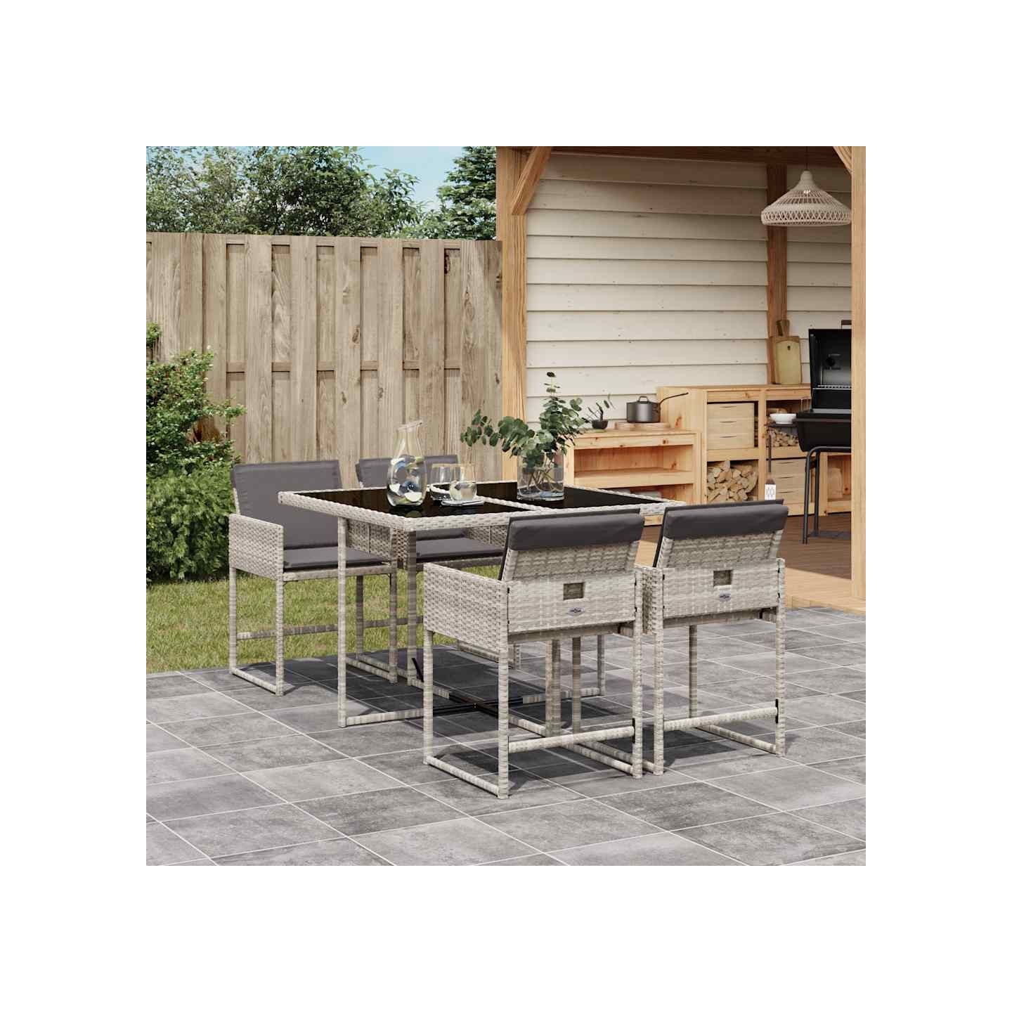 Ensemble à manger de jardin et coussins 5 pcs gris clair rotin